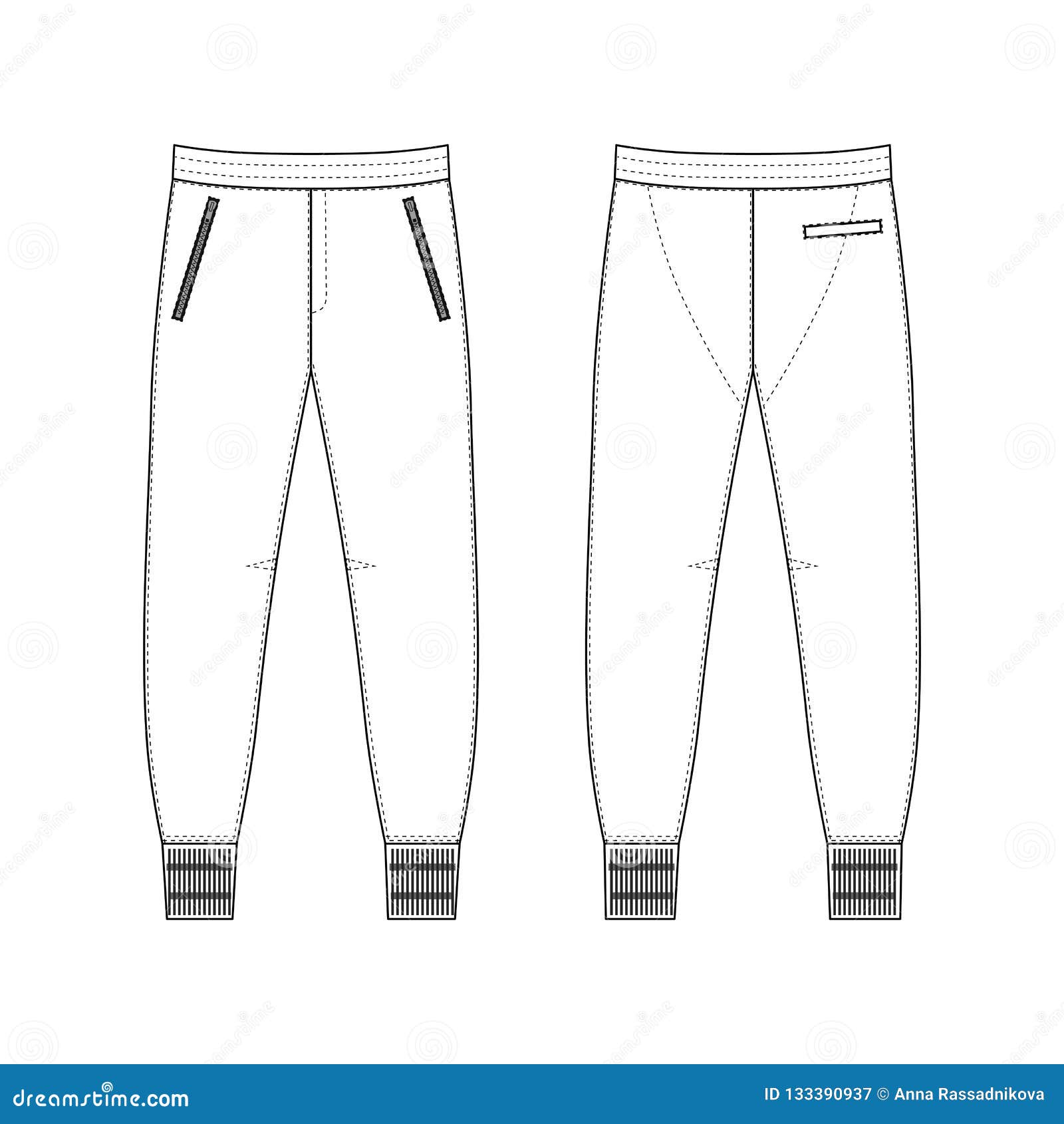 Sweatpants Man Template Front, Back Views Stock Vector - Illustration ...