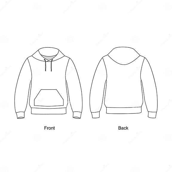 Sweatshirt Wit a Hood and Pocket Technical Sketch Vector. Hoodie Vector ...