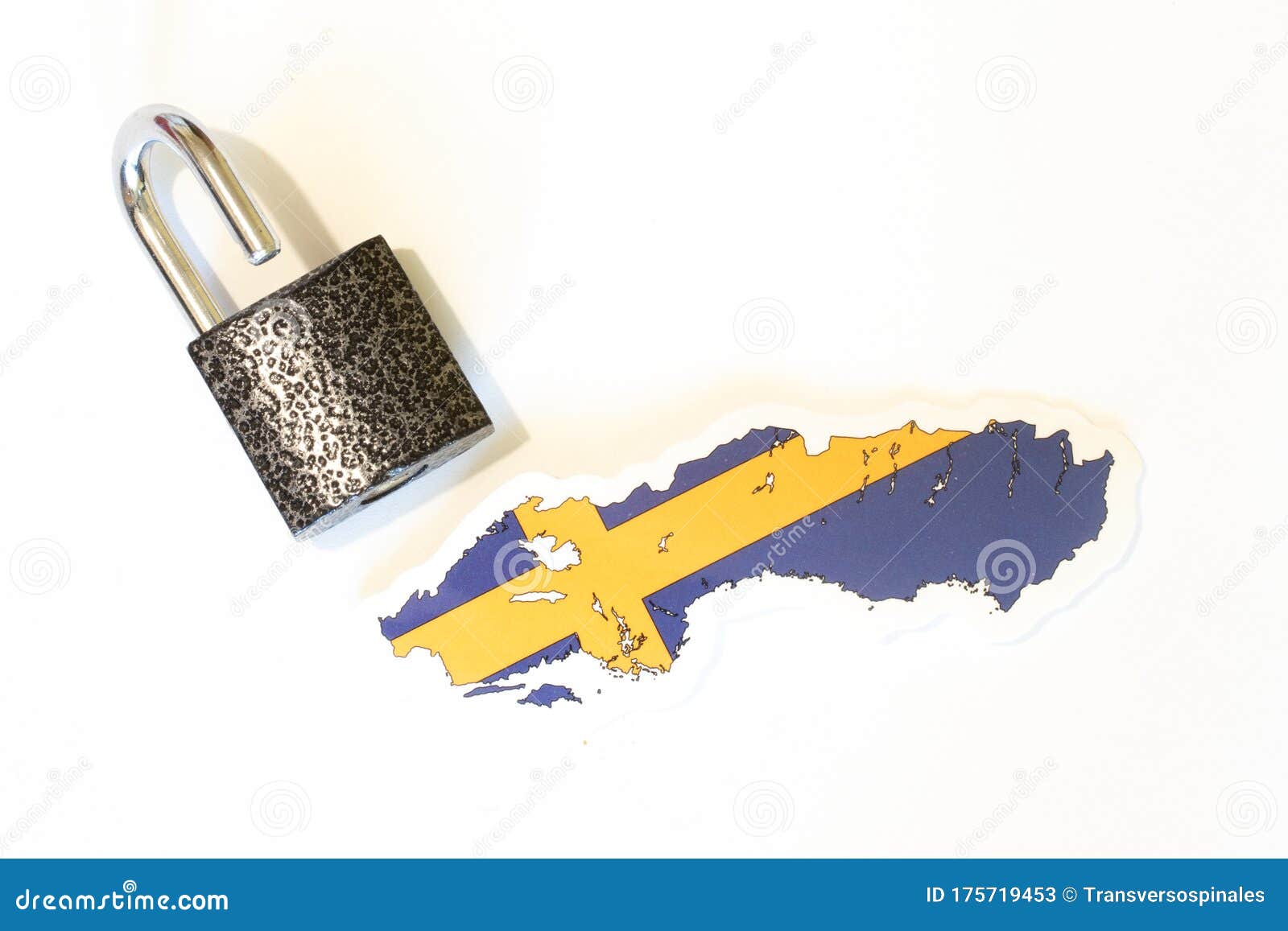 Sweden National Flag with Outline on White Background with Open Lock ...