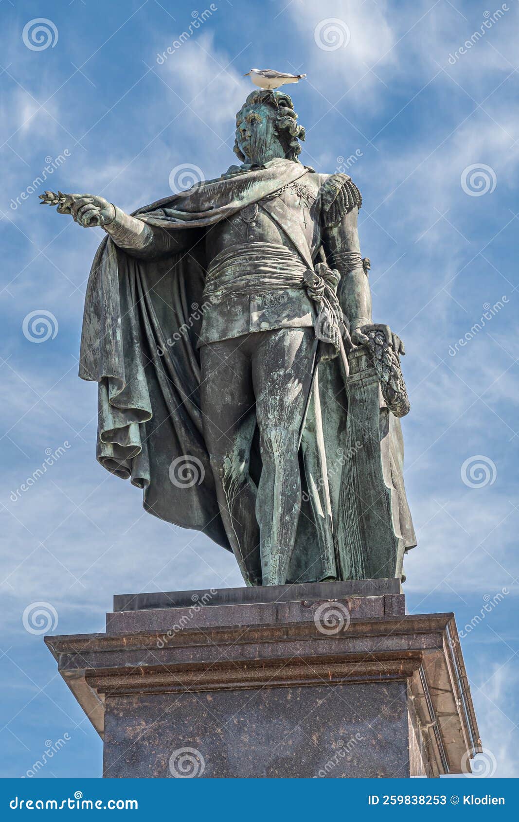 closeup of gustav iii statue, skeppsbron quay, stockholm, sweden