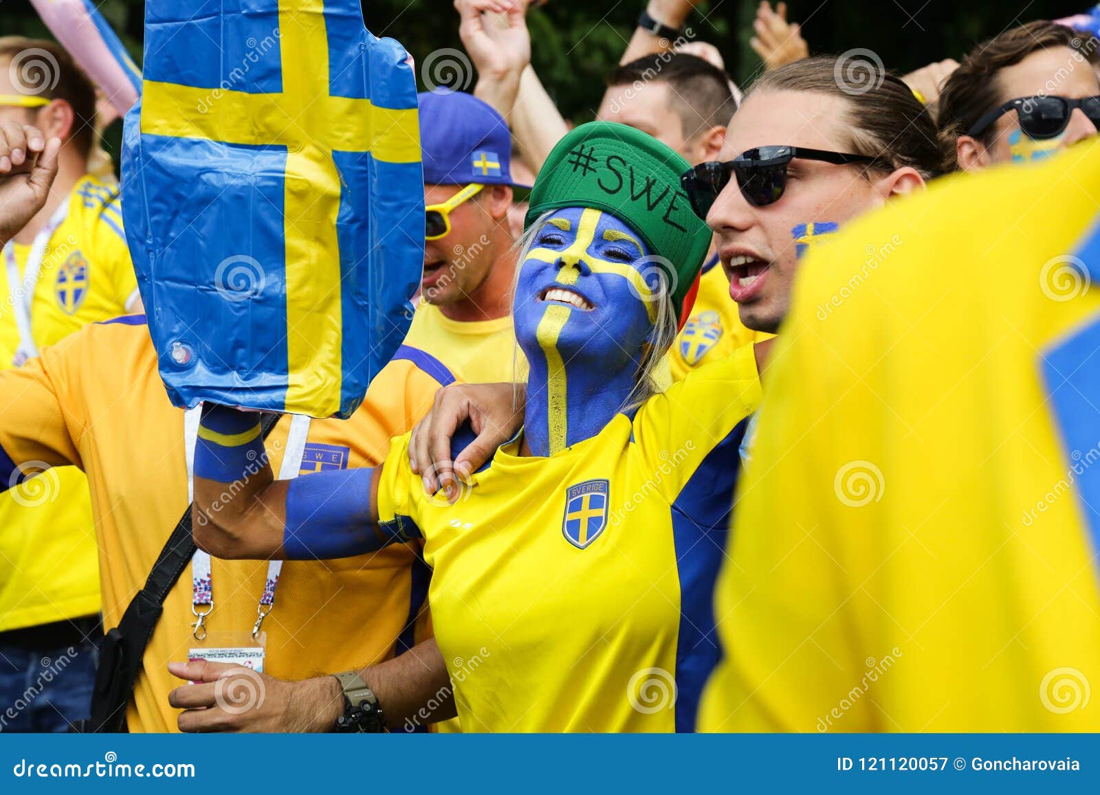 Swedish Fans Parade. People Singing and Dancing. Editorial Photography of fifa: 121120057