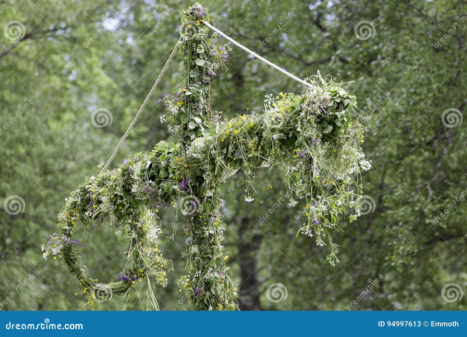 Swedish Maypole Covered in Flowers Stock Image Image of cross