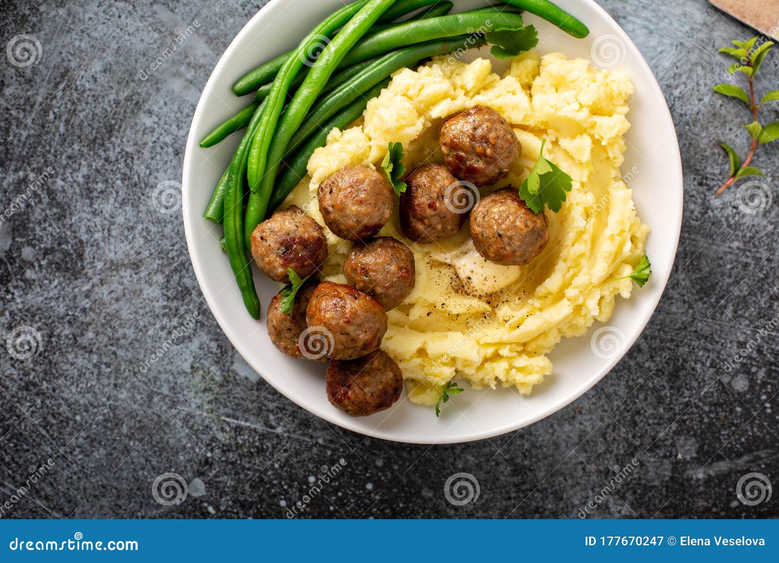 Swedish Meatballs with Mashed Potatoes Stock Image Image of iron, balls 177670247
