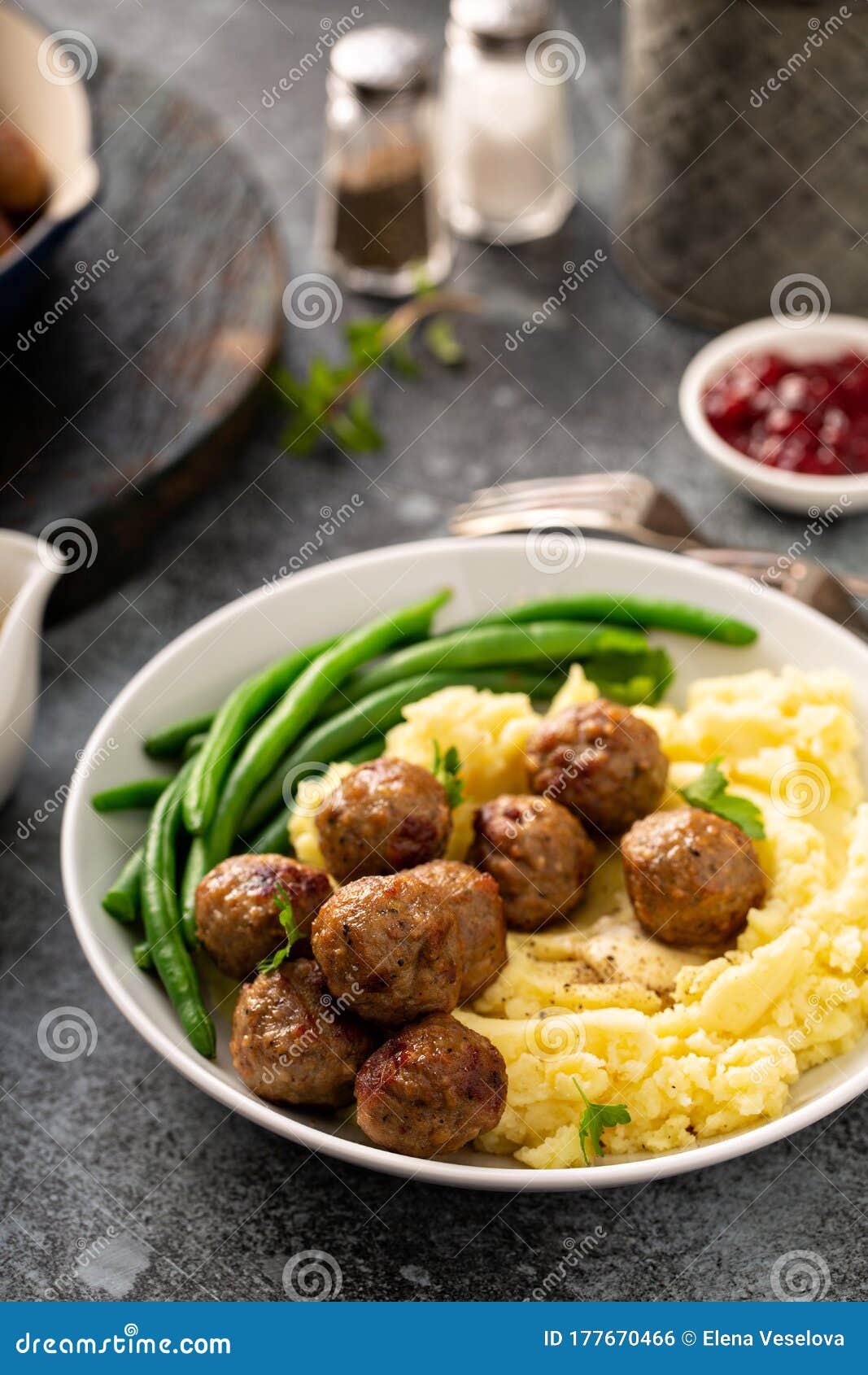 Swedish Meatballs with Mashed Potatoes Stock Photo - Image of lunch ...