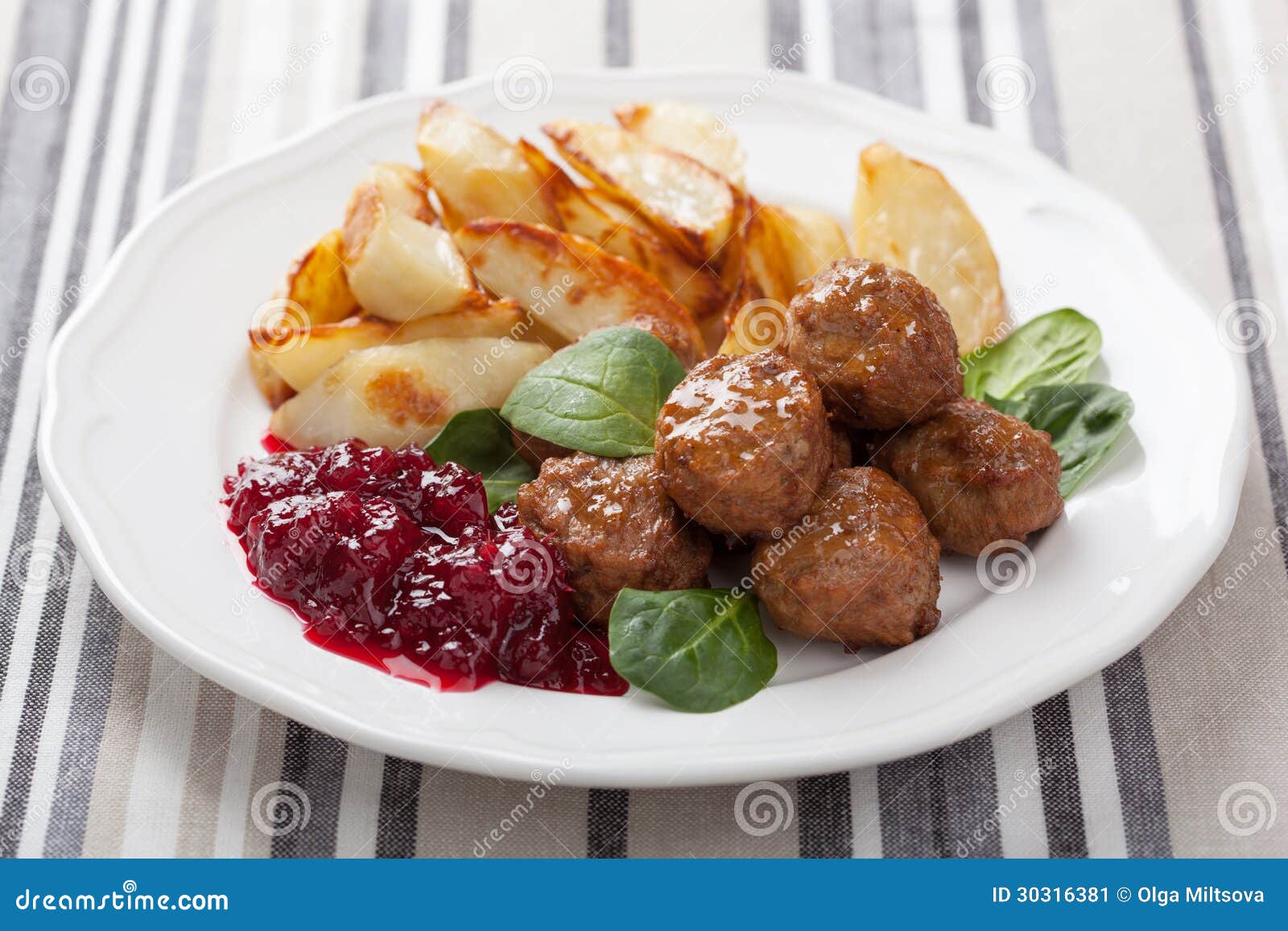 Swedish Meatballs with Potatoes and Lingon Jam Stock Image Image of