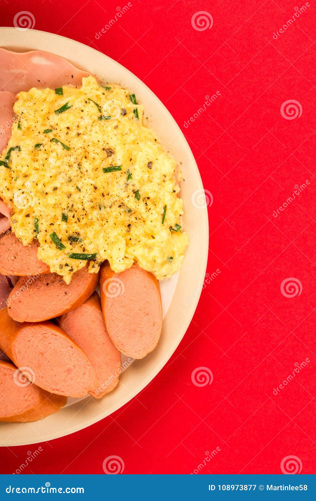 Swedish or Norwegian Style Scrambled Eggs Sausage Bacon and Ham Stock ...