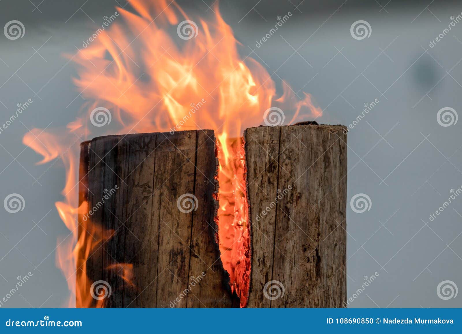 Swedish Torch Fire Burning Stub on Plate for Rest and for Warming in