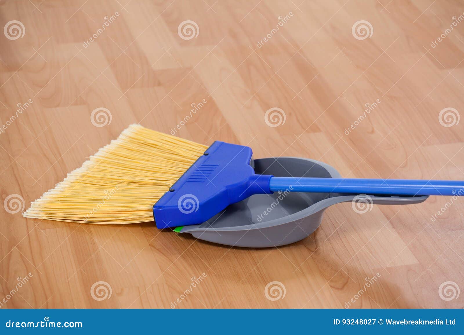 Sweeping Broom with Dustpan on Wooden Floor Stock Image Image of