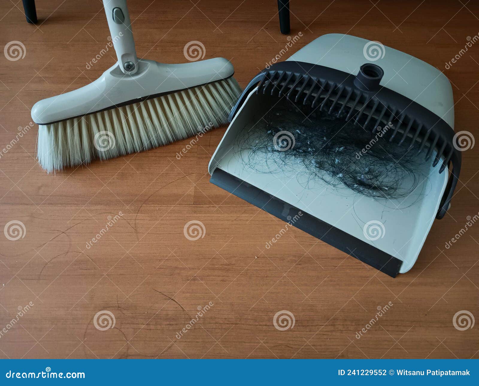 Sweeping Dust with a Broom on a Dustpan, Housekeeping Concept Stock