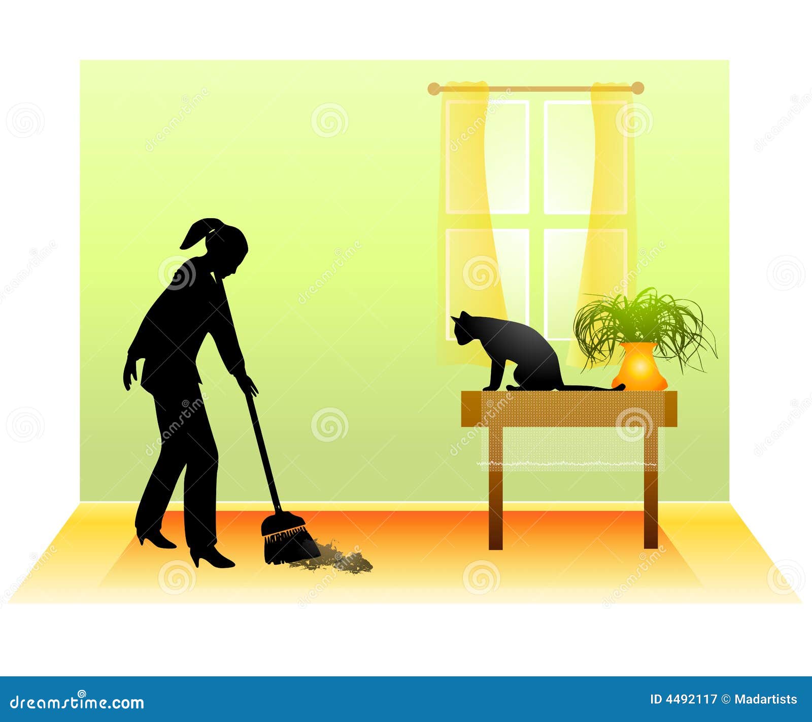 Sweeping The Floor With Cat Stock Vector Illustration Of Clean