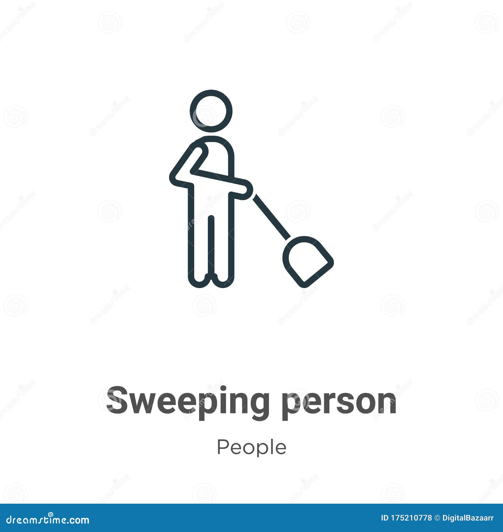 Sweeping Person Outline Vector Icon. Thin Line Black Sweeping Person