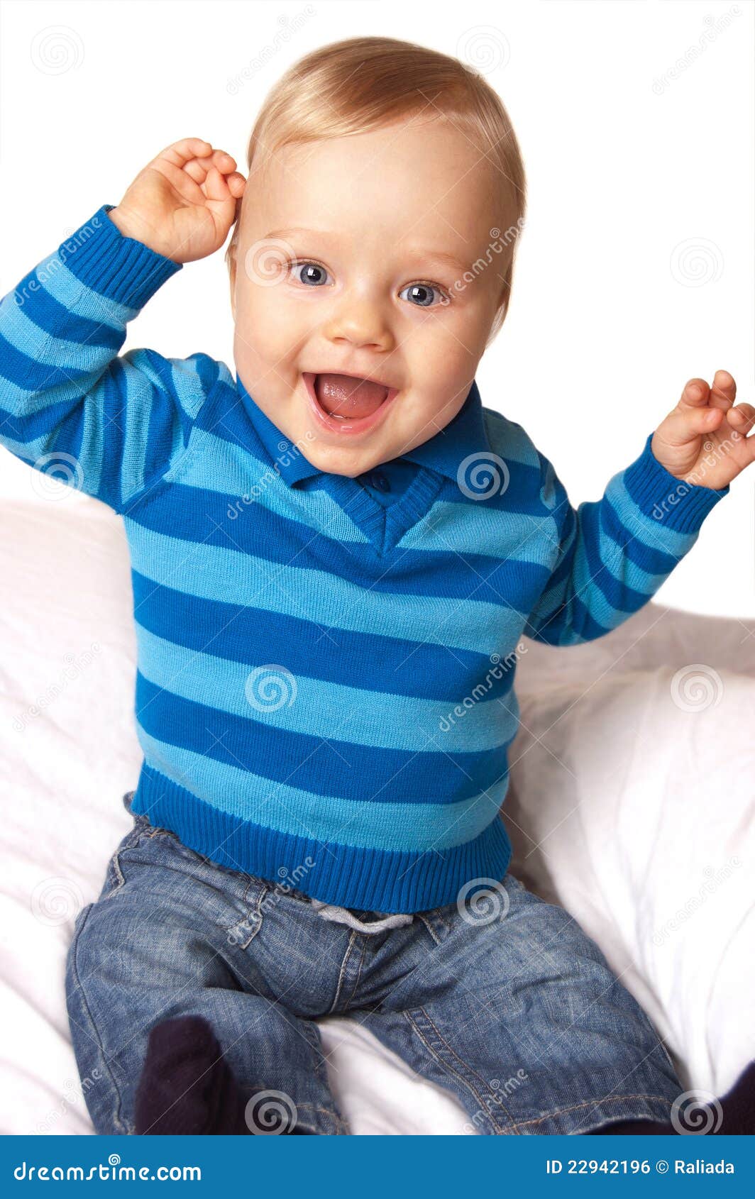 Sweet Baby Boy in Blue Cardigan Stock Photo Image of hands, clean