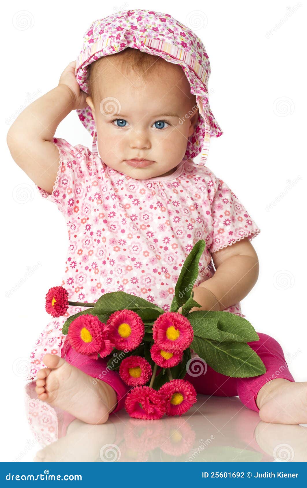 Sweet baby with flowers stock photo. Image of eyes, white 25601692