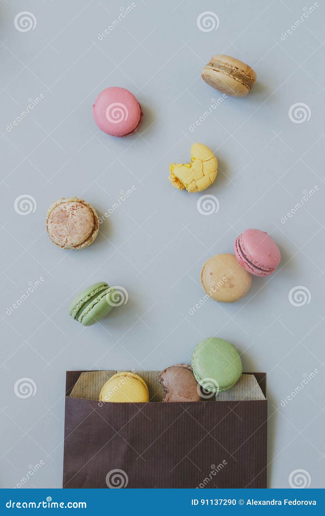 Sweet Background. Delicious Colorful Macaroons on the Light Blue ...