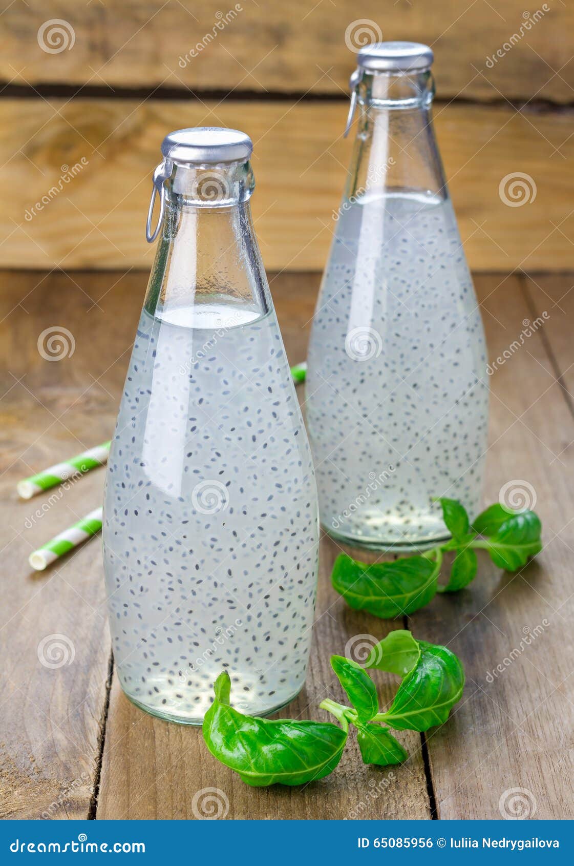 Sweet Basil Seed Drink in Glass Bottles Stock Photo Image of chia