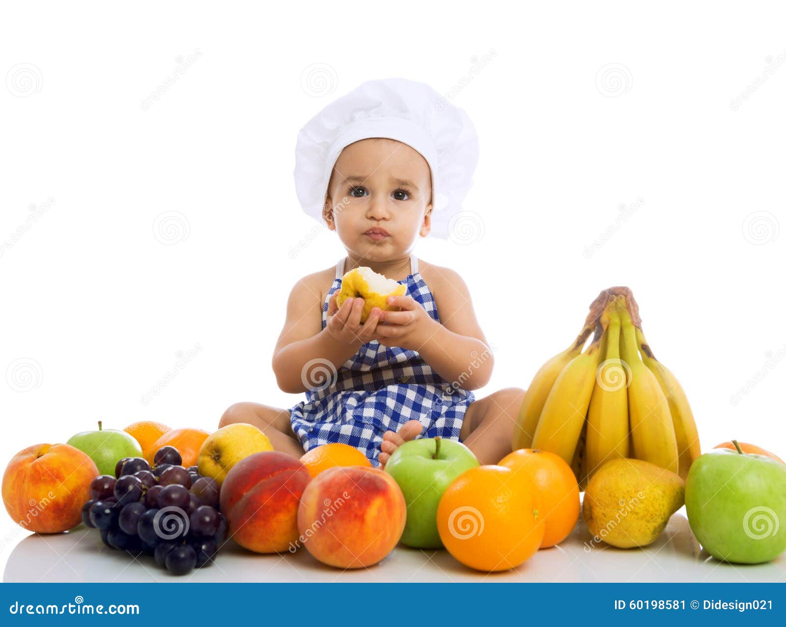 Sweet Beautiful Baby Cook Eating Healthy Fruits Stock Sweet Beautiful Baby Cook Eating Healthy Fruits Stock