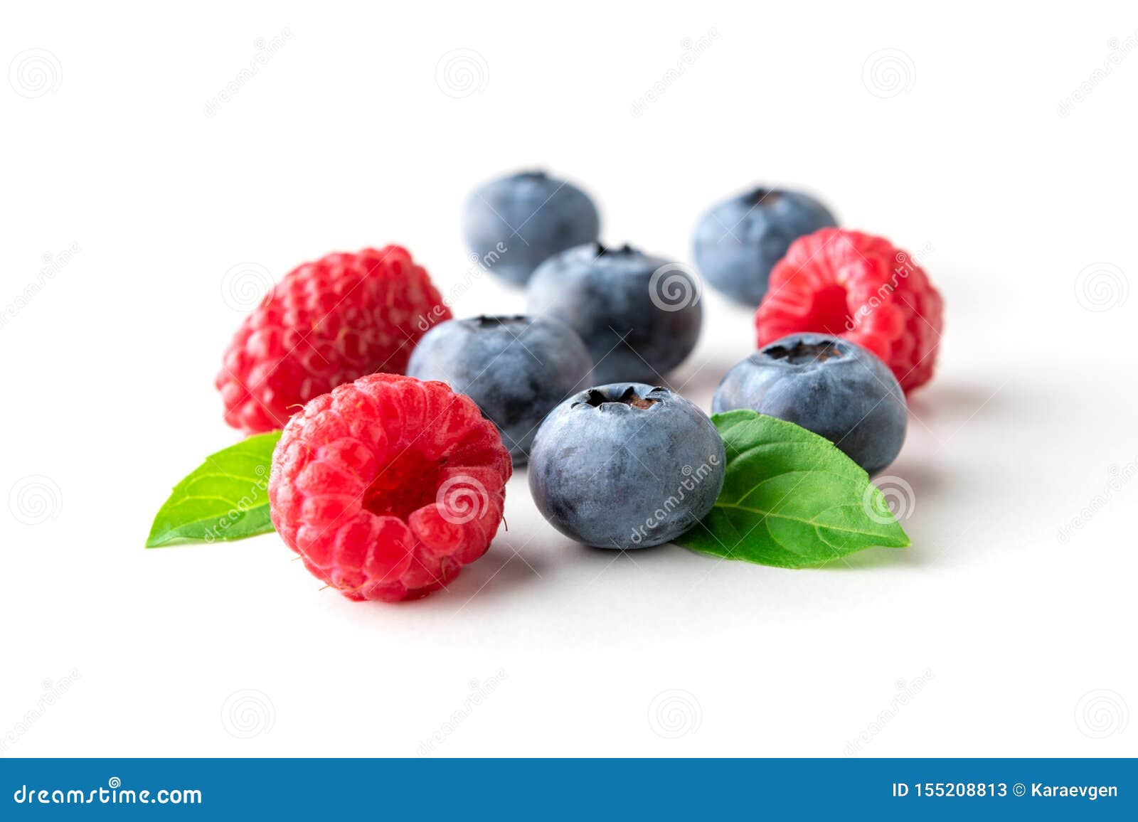 Sweet Berries Mix Isolated on White Background. Ripe Raspberry and Blueberry Stock Image Image