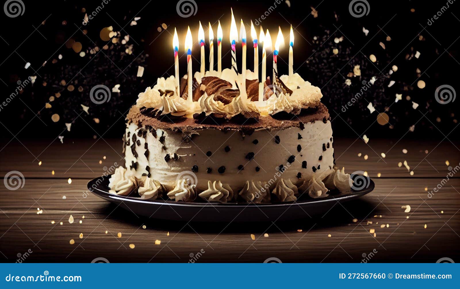 Sweet Birthday Cake with Candles Celebration ,generative AI Stock Photo