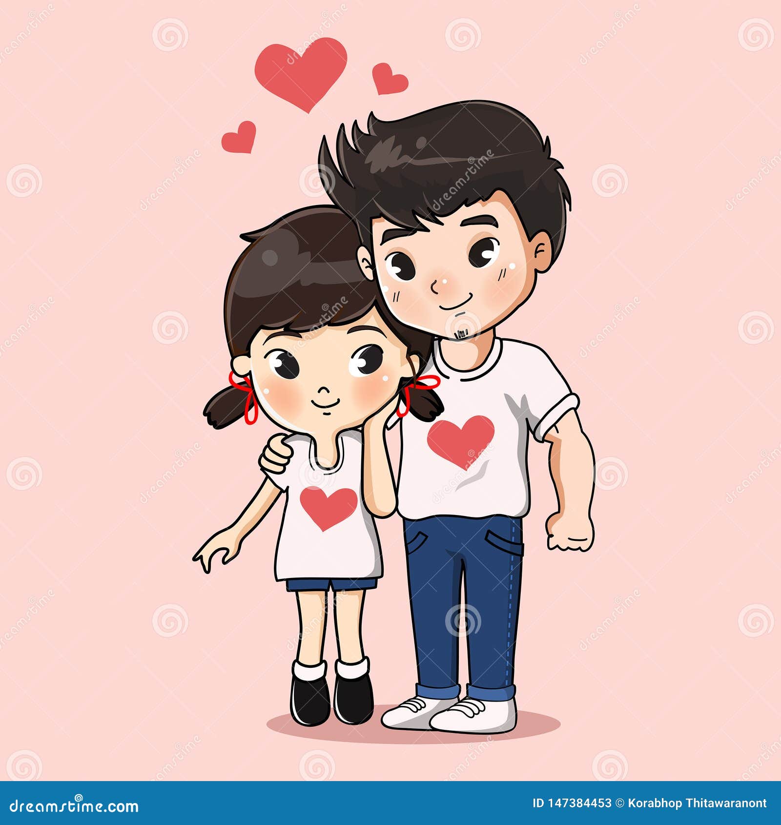 Sweet Boy and Girl Hug Together. Stock Vector - Illustration of female, girl:  147384453