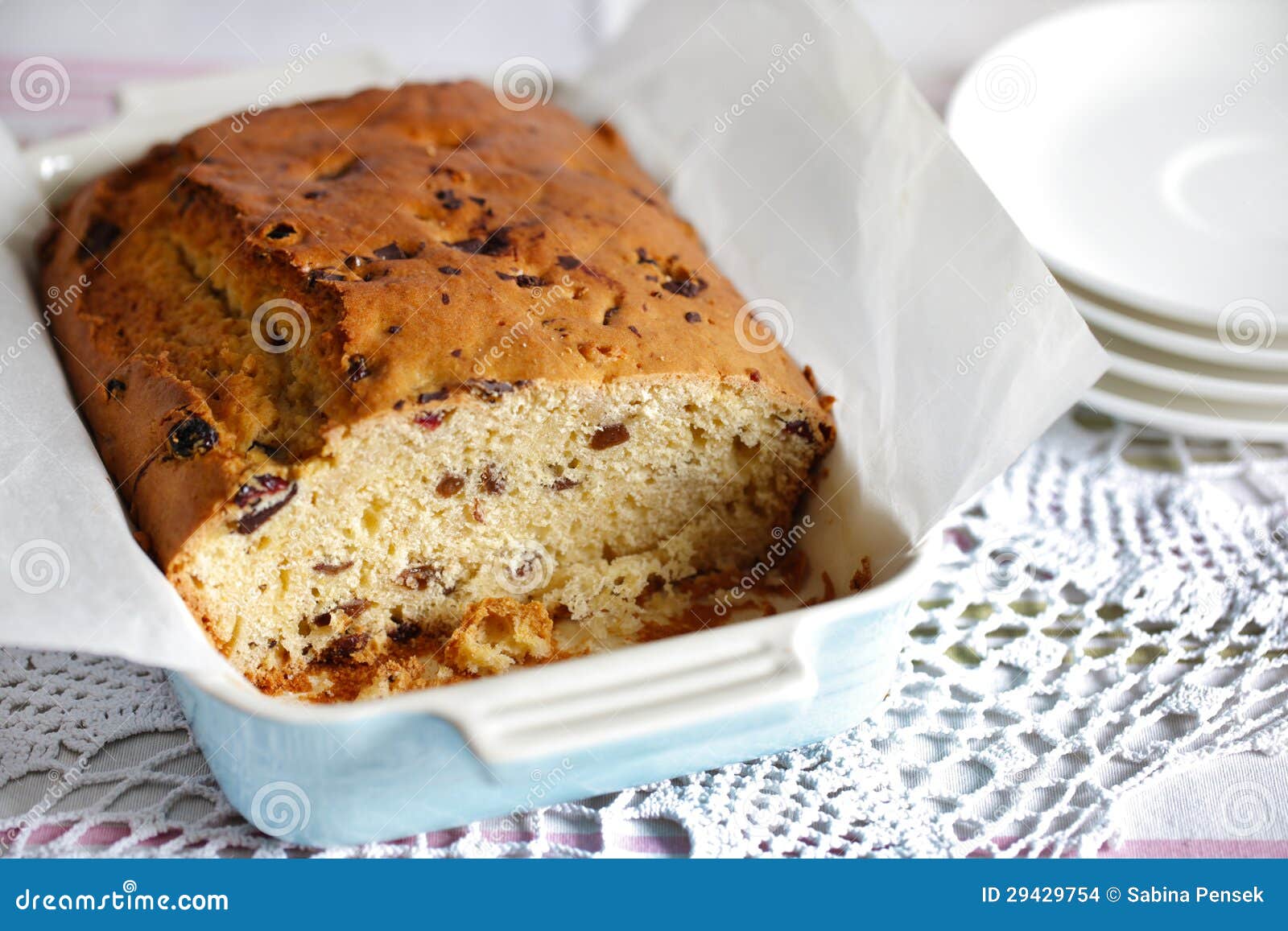 Sweet Bread or Pound Cake with Dried Fruit, Sliced in a Baking Dish Stock Photo Image of cake