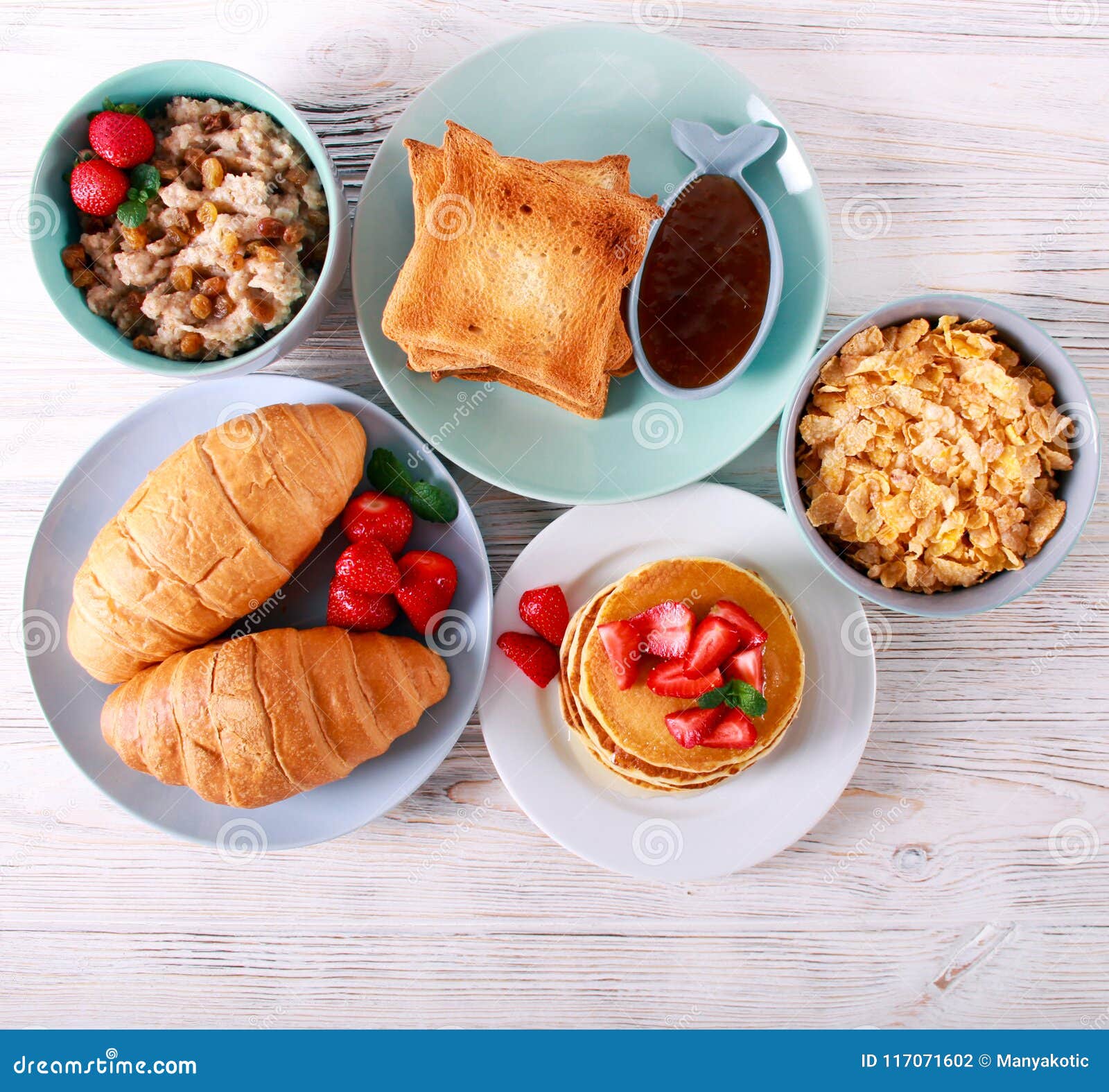 Sweet breakfasts on table stock photo. Image of wooden - 117071602