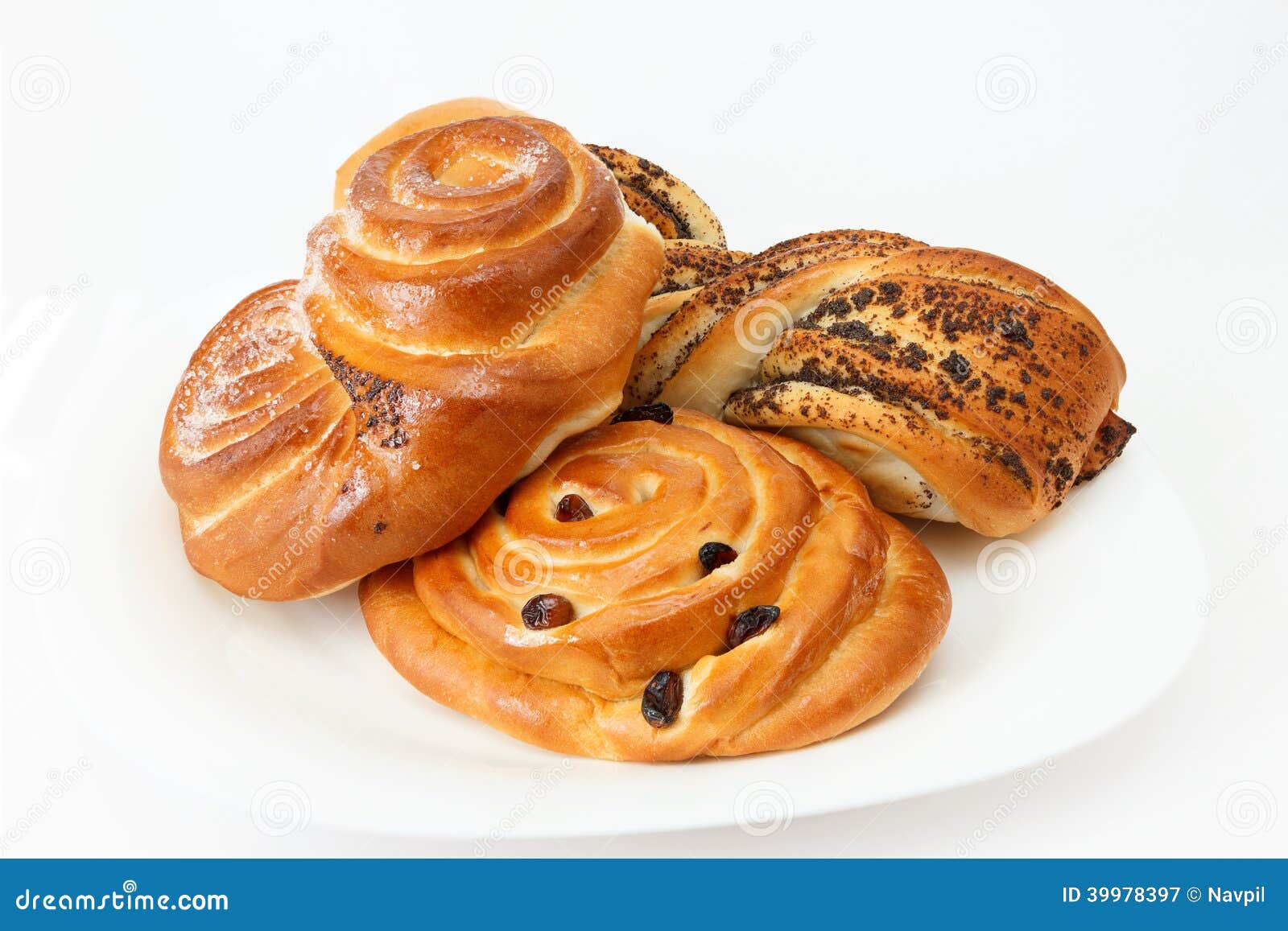 Sweet Buns with Cinnamon and Raisins. Stock Image - Image of white ...