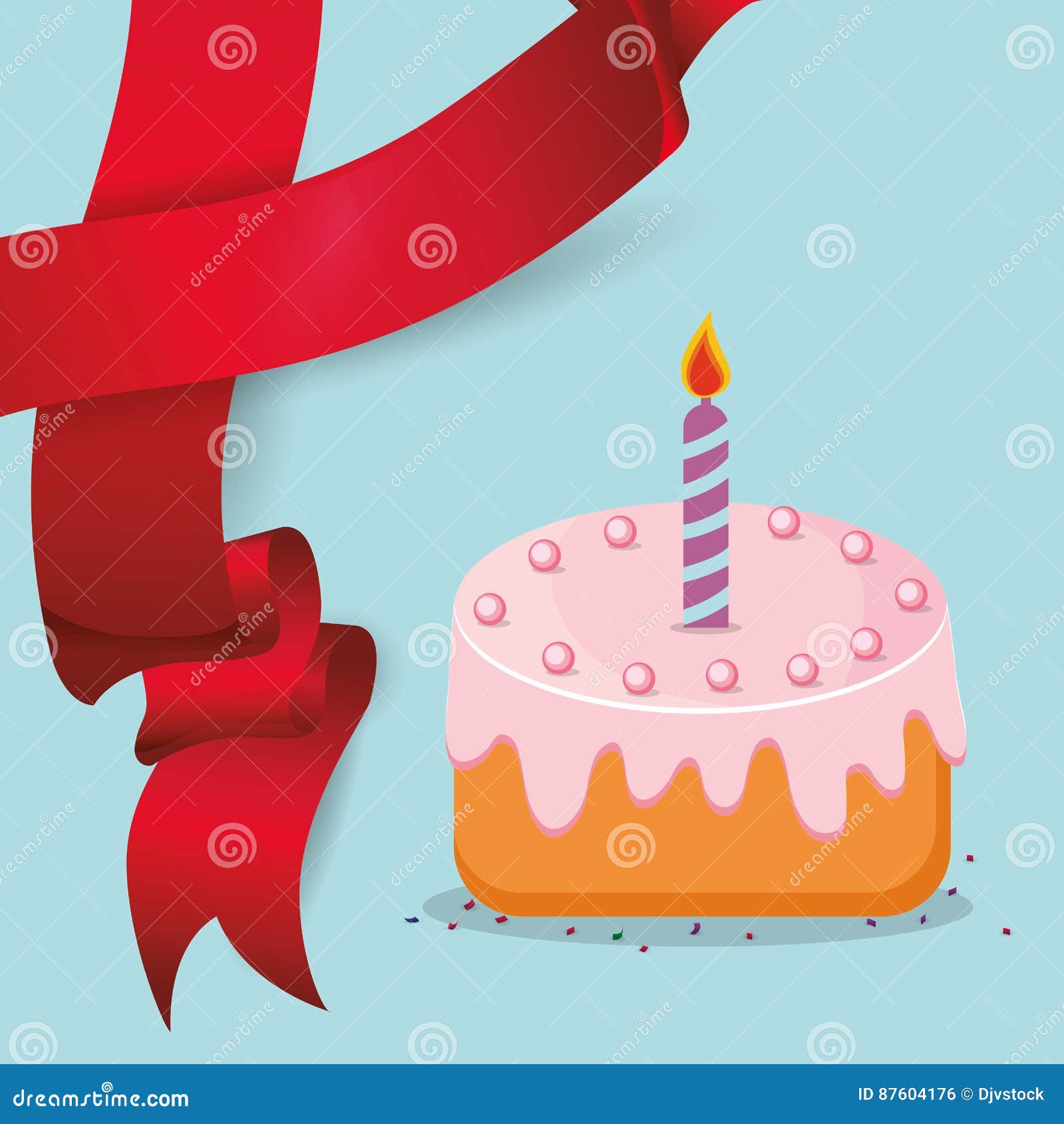 Sweet Cake Candle Red Ribbon Stock Illustration Illustration of