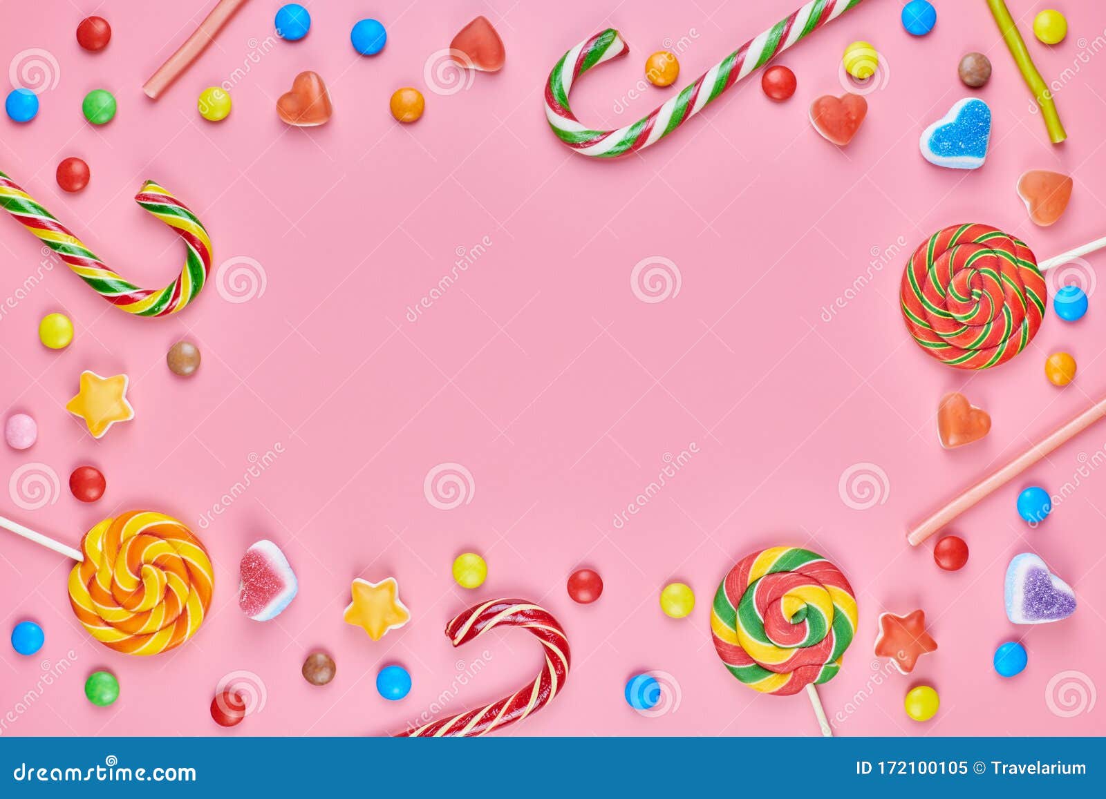 Sweet Candy Copy Space Frame with Lollipops on Pink Background Stock ...