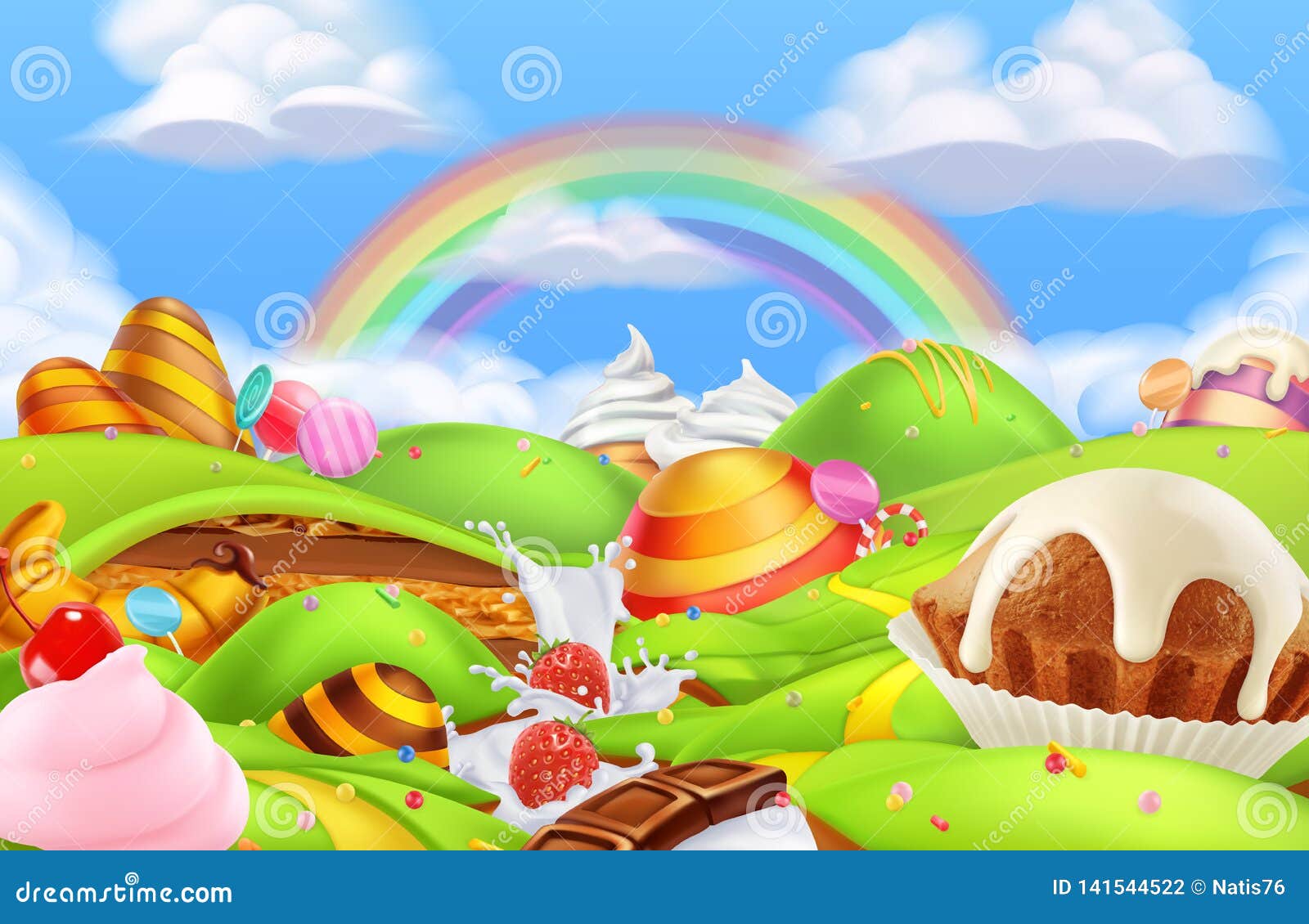 Sweet Candy Land. Panorama Landscape, Vector 141544582