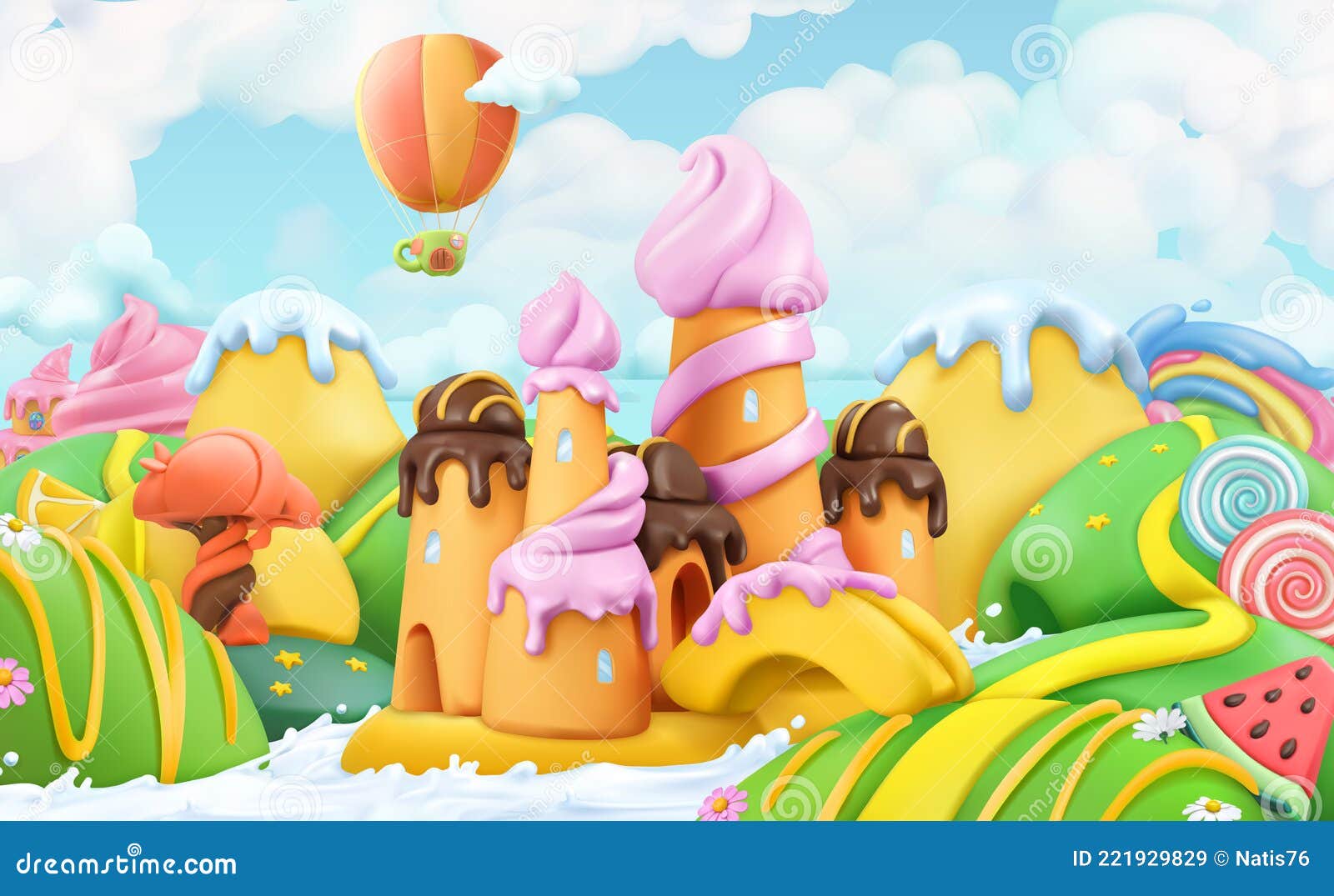 sweet candy land. 3d  cartoon background.