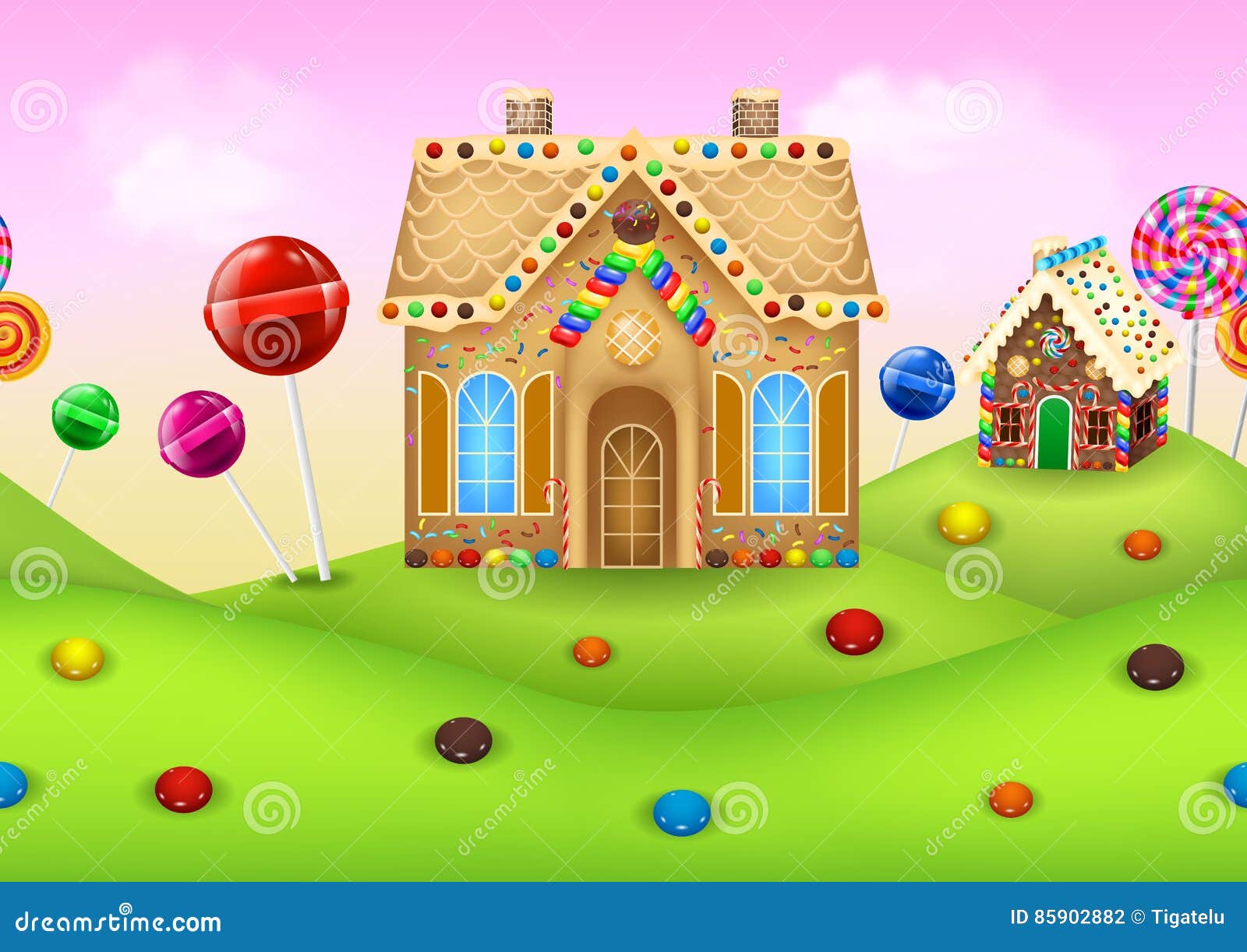 Candyland With Gingerbread House Cartoon Vector