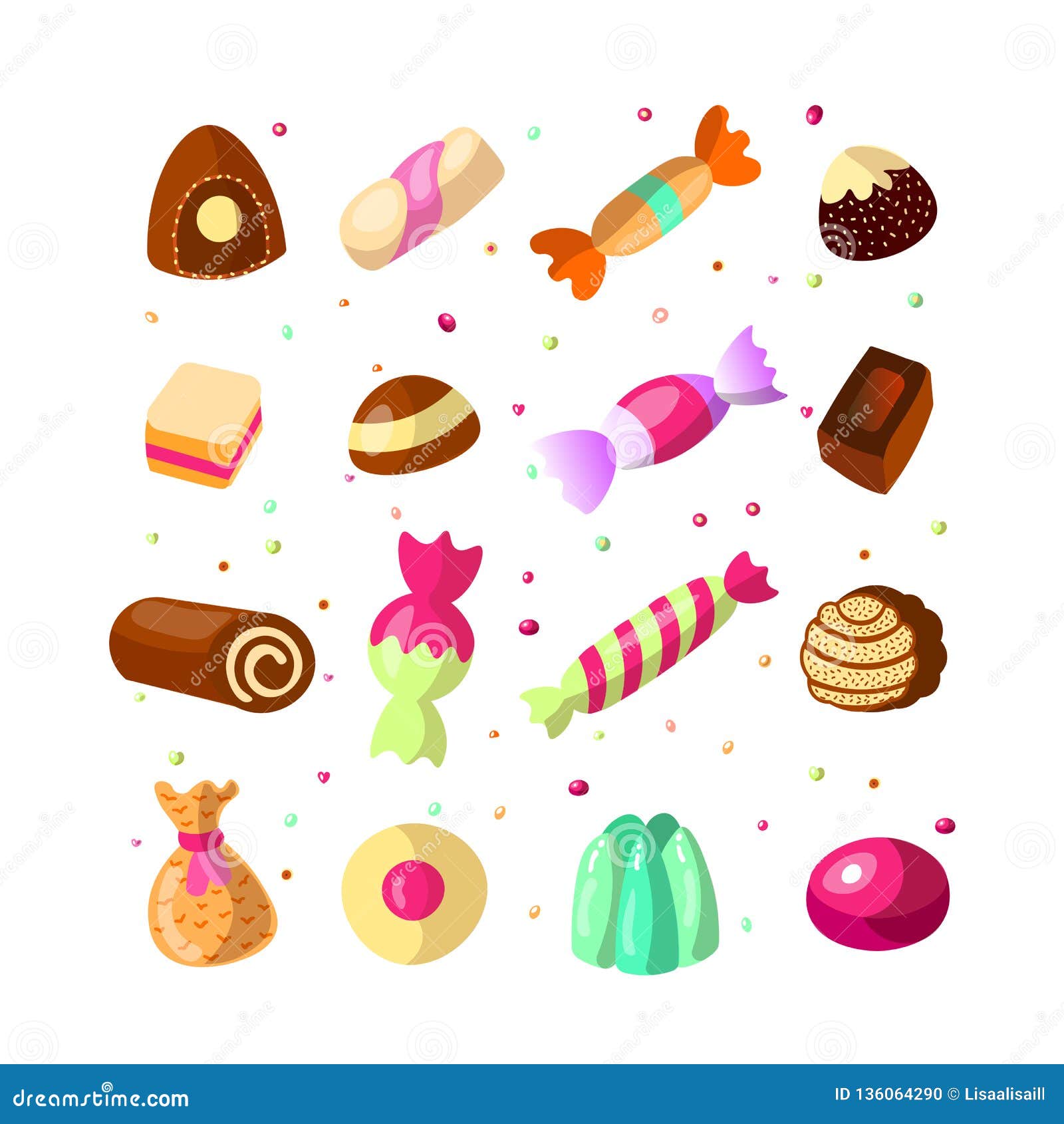 Sweet Cartoon Candy Set. Collection of Sweets, Cartoon Style. Jelly, Candy,  Cakes, Sweet Donut and Marmelade. Huge Set Stock Vector - Illustration of  desserts, lollipop: 136064290