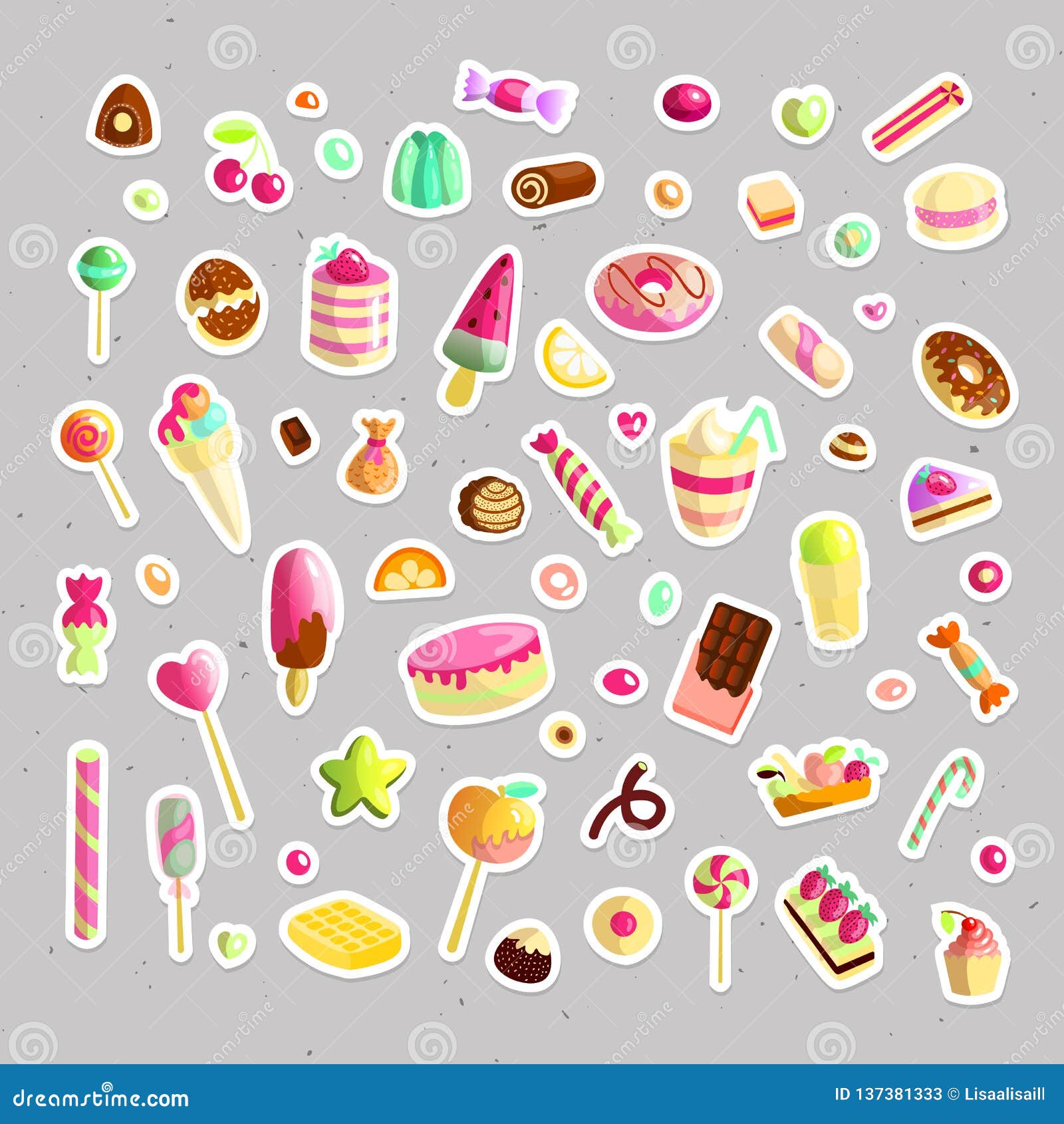 Sweet Cartoon Candy Set. Collection of Sweets, Cartoon Style. Jelly, Candy,  Cakes, Sweet Donut and Marmelade. Huge Set Stock Vector - Illustration of  lollipop, jelly: 137381333