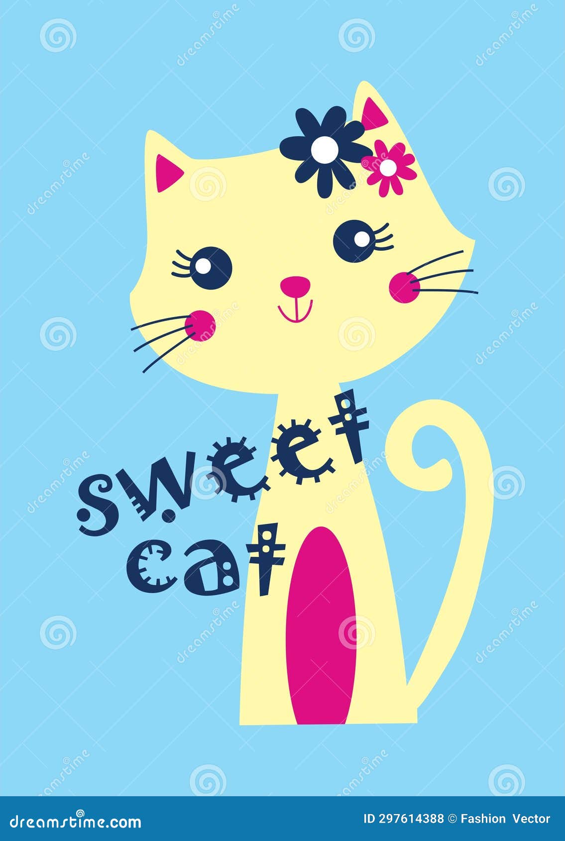 Sweet cat print vector art stock illustration. Illustration of girls