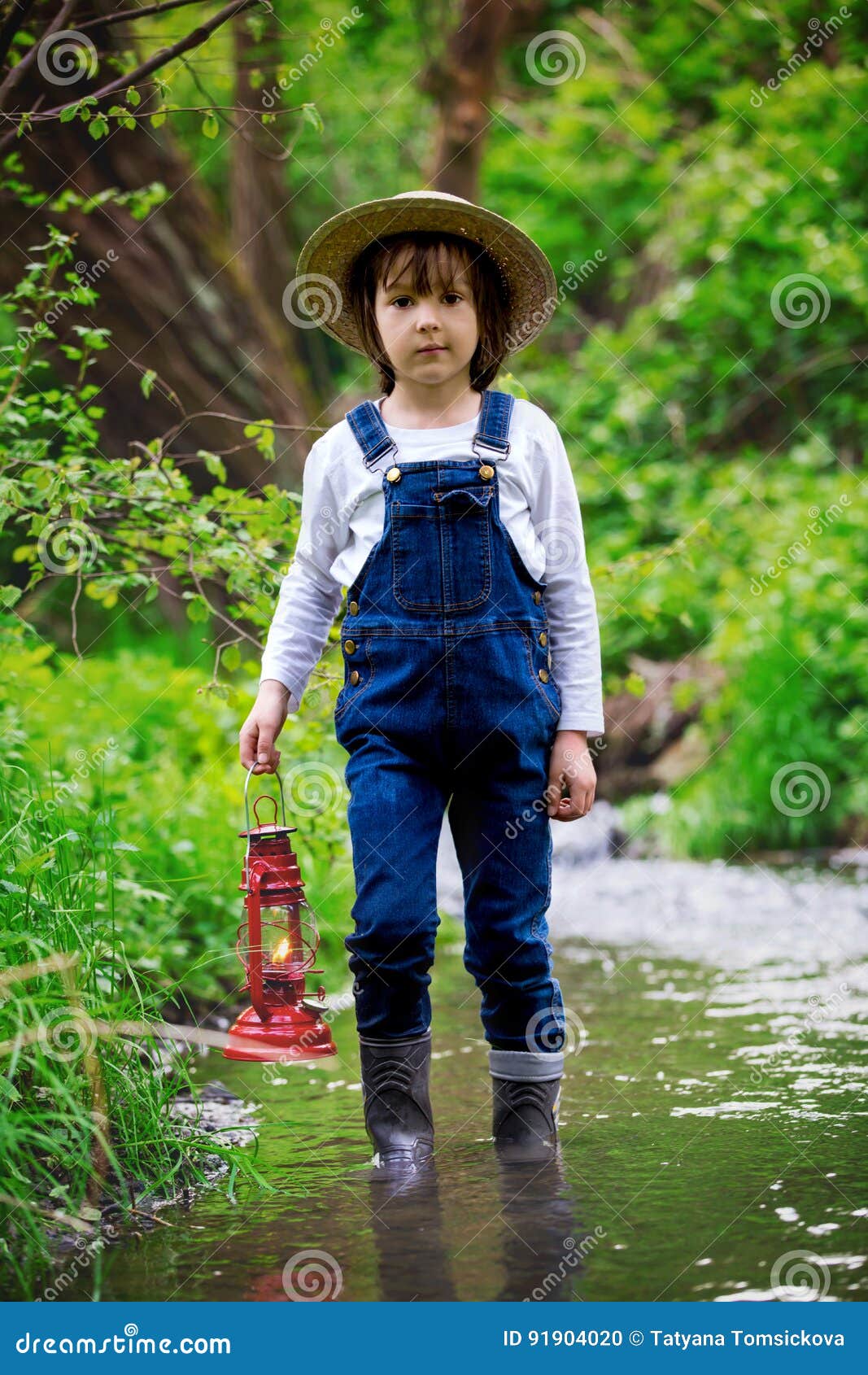 Sweet Child, Boy, Holding Red Gas Lamp, Lantern Stock Photo - Image of ...