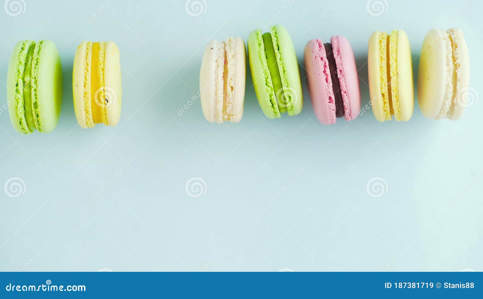 Sweet Color Macaroons or Macaron on Pastel Blue Background Stock Image ...