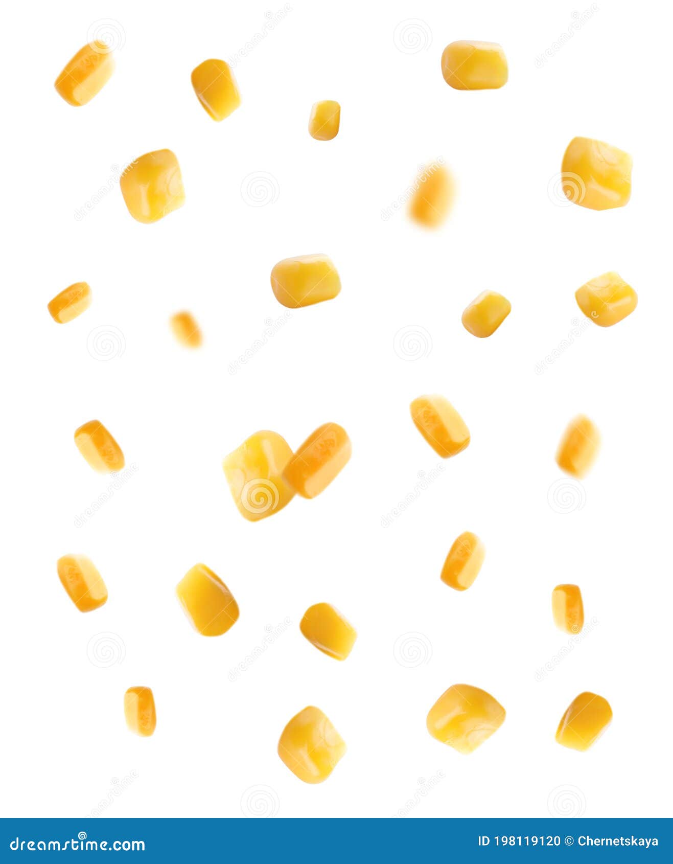 Sweet Corn Kernels Falling on White Background Stock Photo - Image of ...