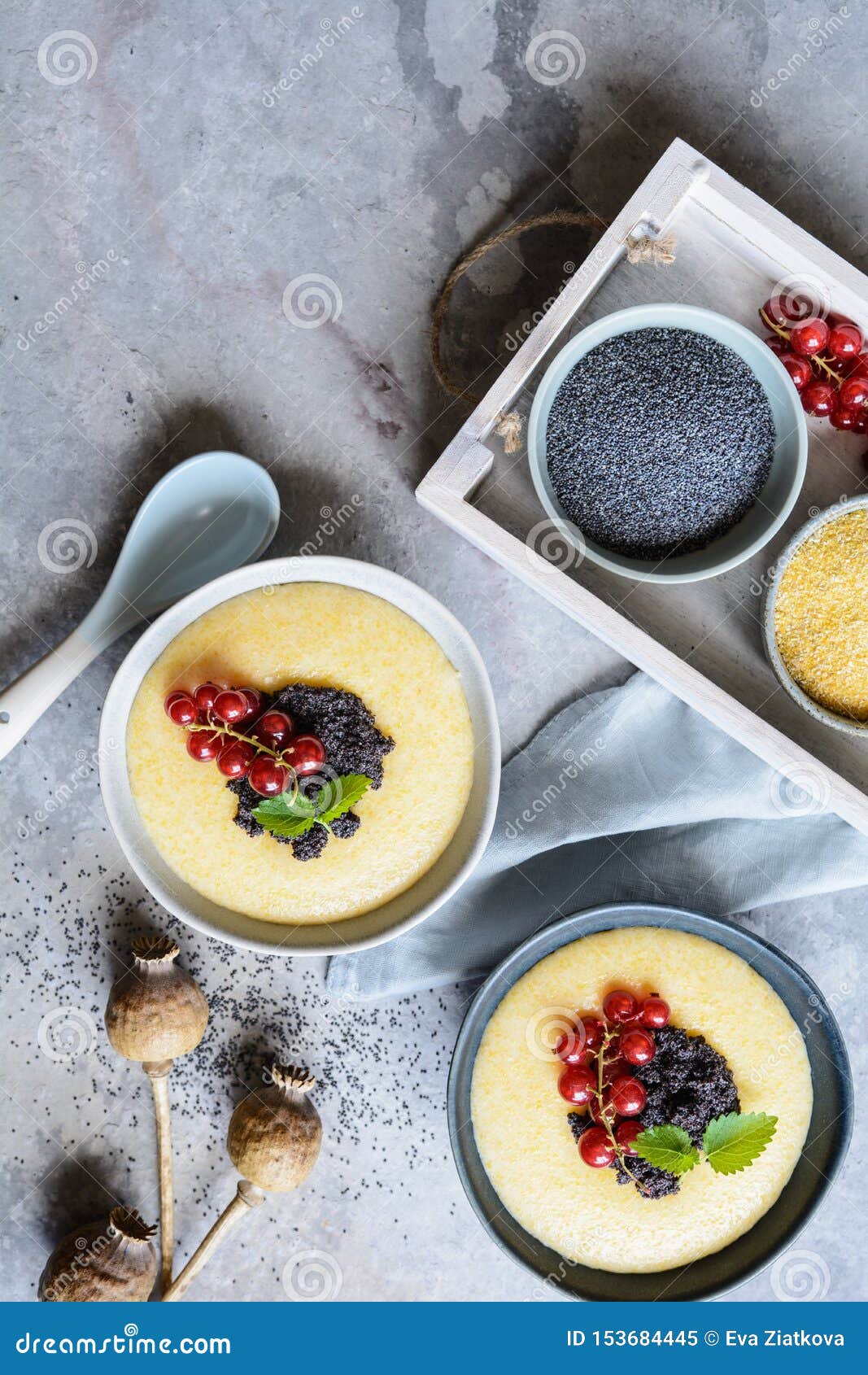 Sweet Cornmeal Porridge, Topped with Poppy Seeds and Currant Stock ...