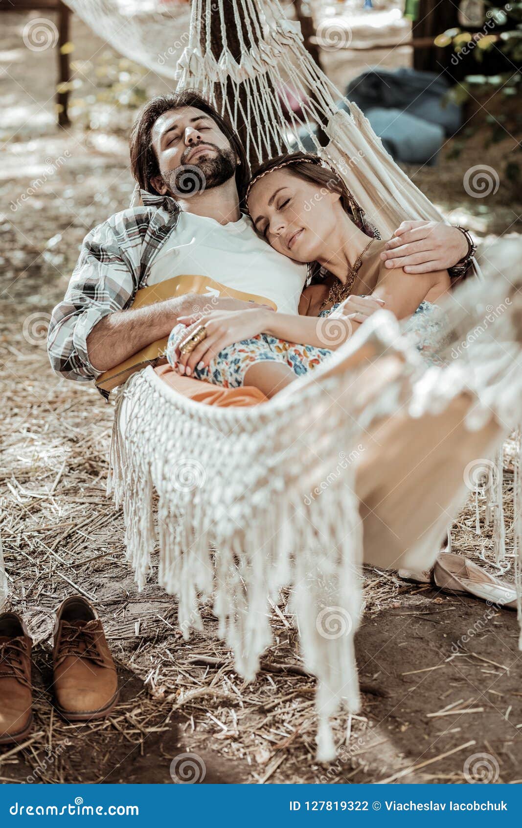 Sweet Couple Having a Nap in a Hammock Stock Photo - Image of ...