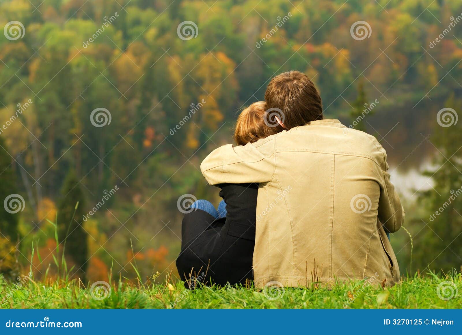 Sweet Couple Sitting on a Hill Stock Image - Image of rest, autumn ...