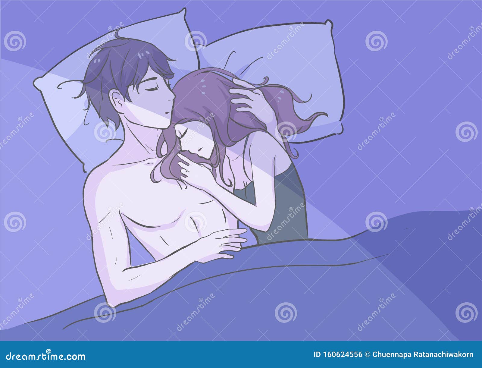 Sweet Couple Sleeping in Bed at Night in Top View Stock Vector -  Illustration of ghost, concept: 160624556