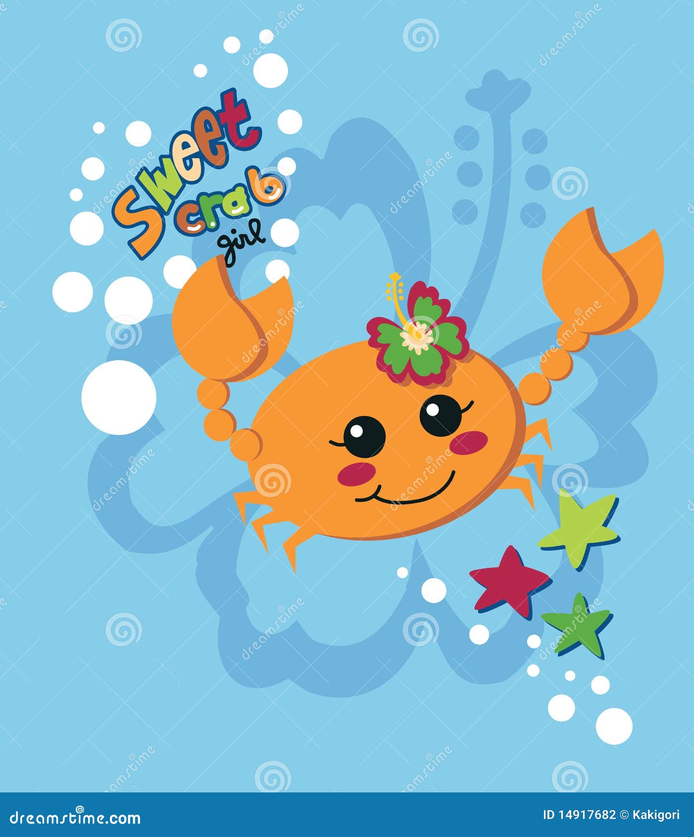 Sweet crab girl stock vector. Illustration of blue, underwater 14917682