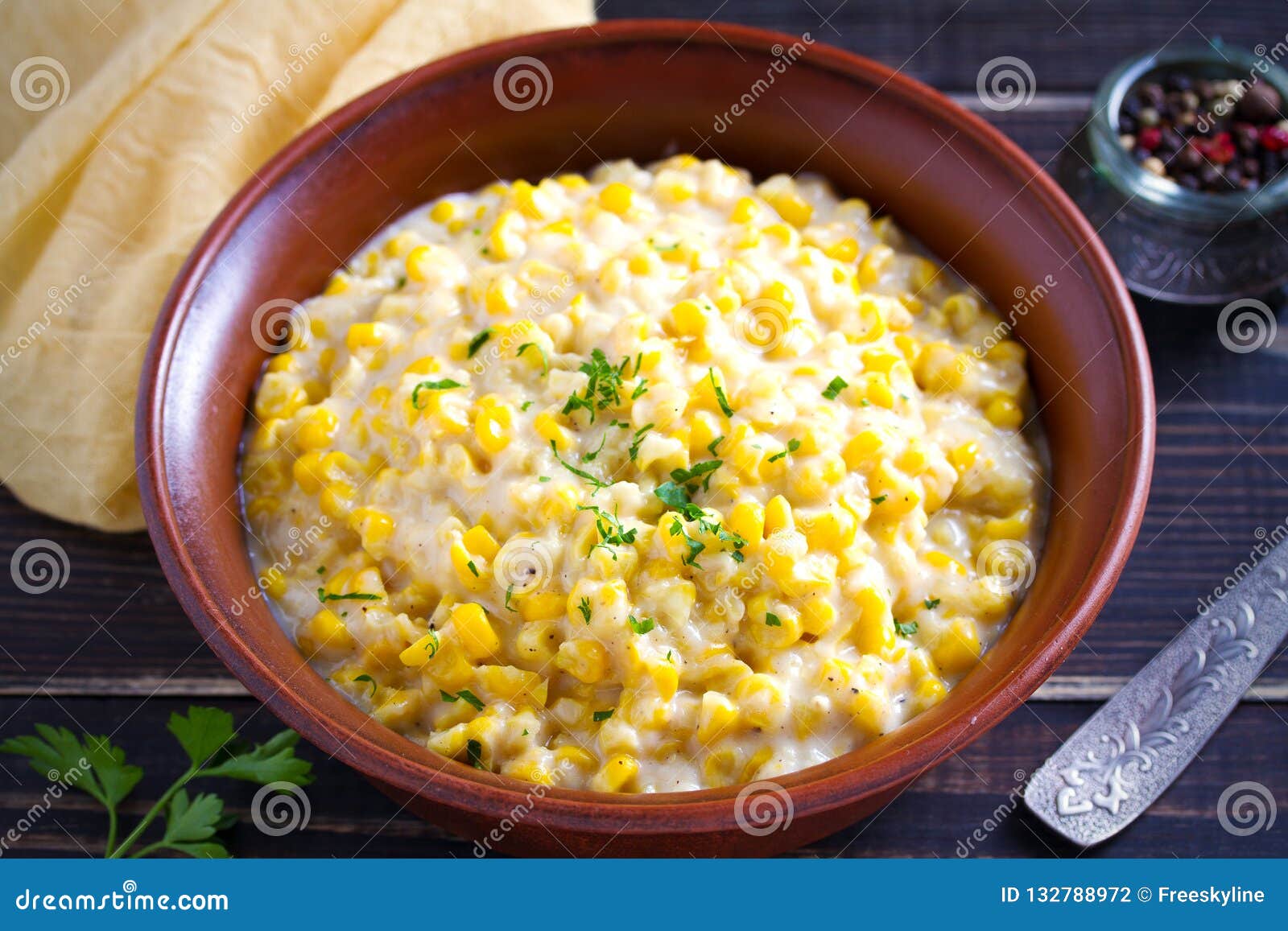 Sweet and Creamy Corn in Bowl. Corn Dish Stock Photo Image of gourmet
