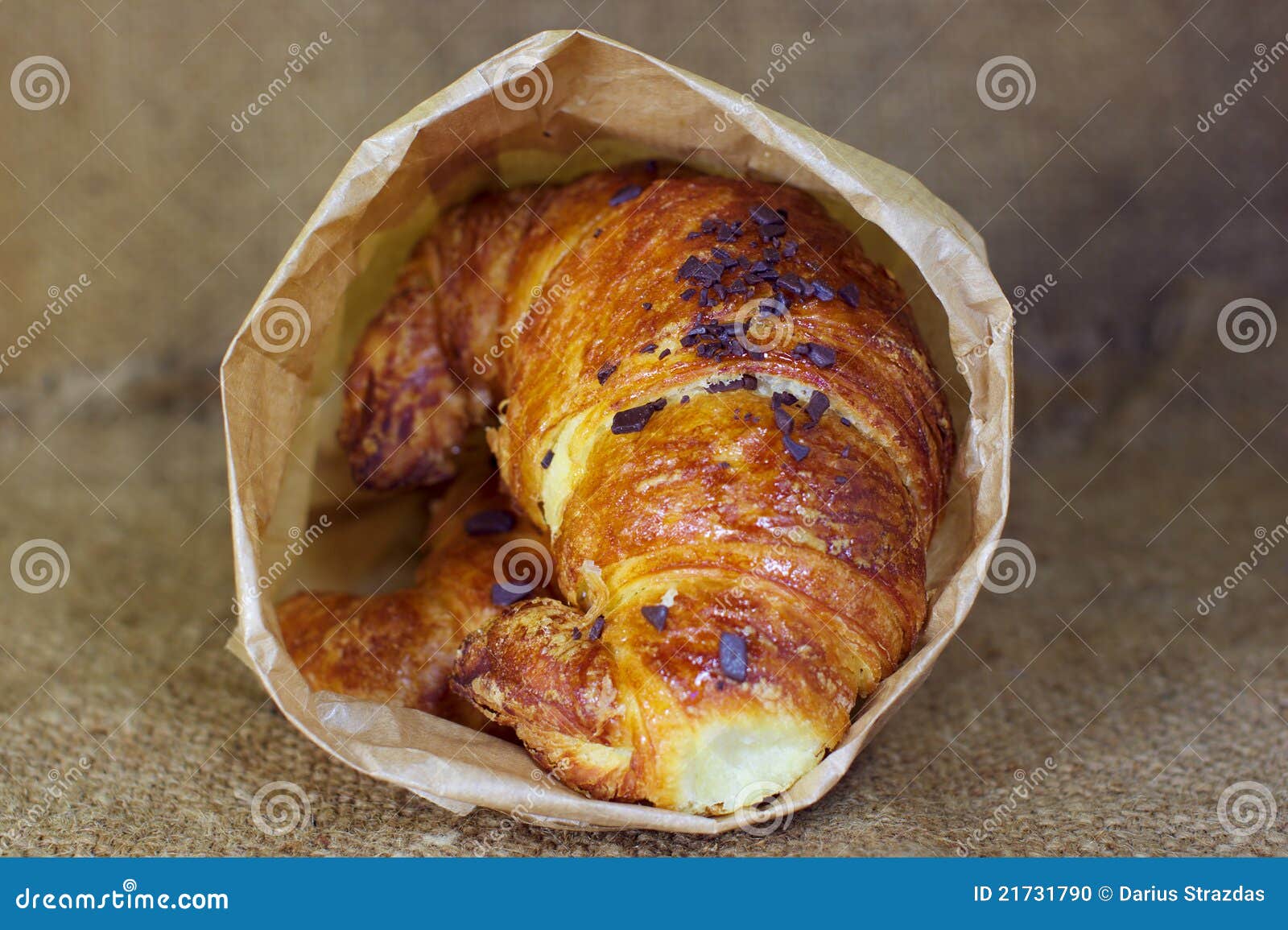 Sweet Croissants With Chocolate Wrapped In A Paper Stock Photo Image