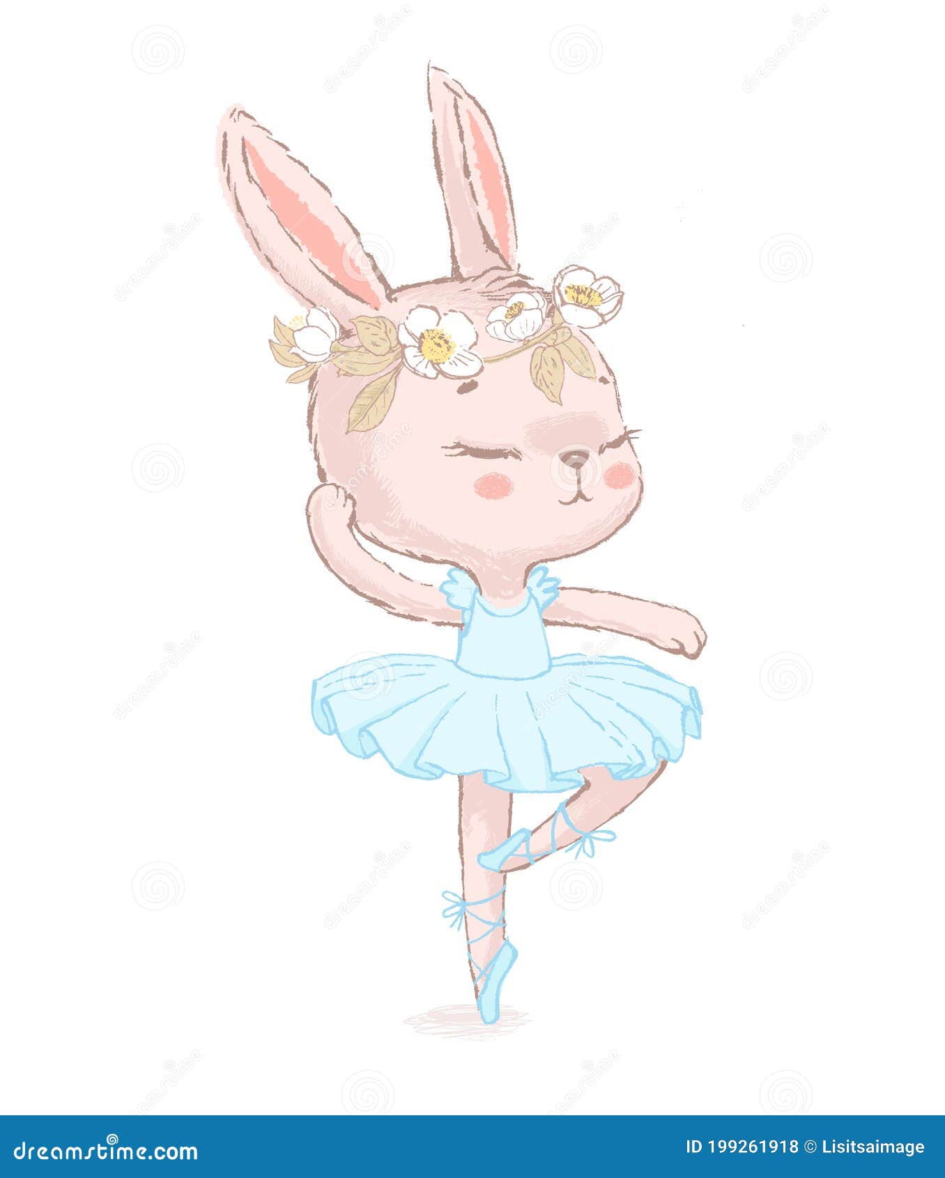 sweet dancing ballerina bunny . dancilg little rabbit wearing blue tutu ans wreath. can be used for t-shirt