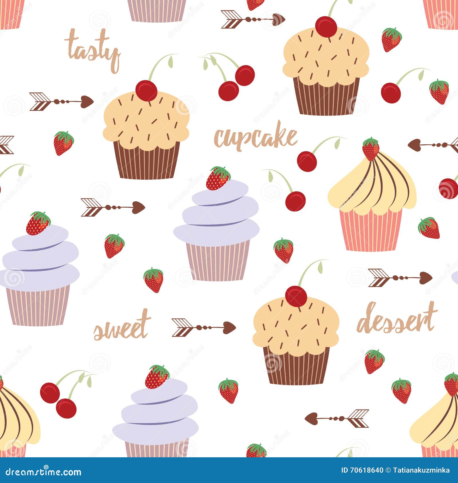 Sweet Dessert Background With Cupcakes Bakery  Pattern 
