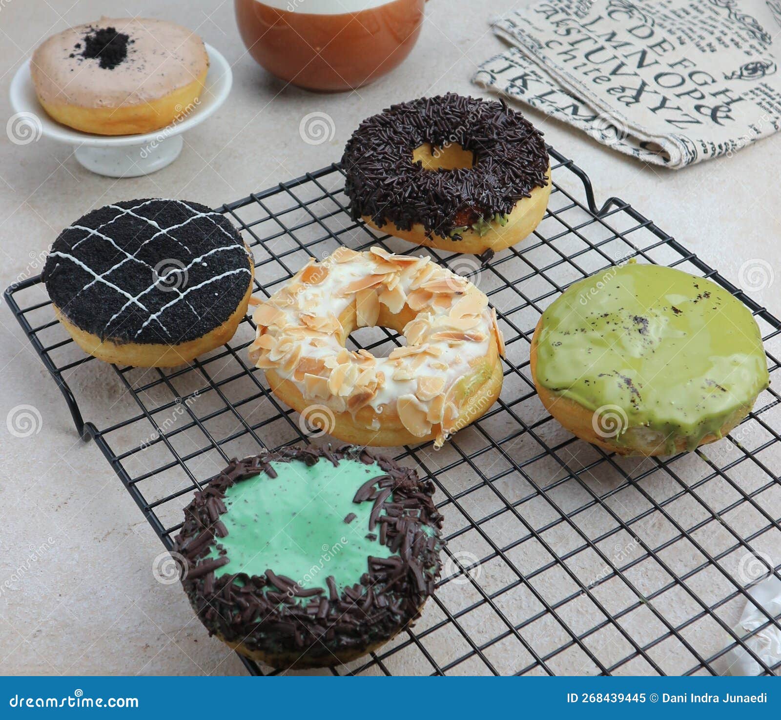 Sweet Donuts with Various Toppings on an Iron Tray Stock Image Image