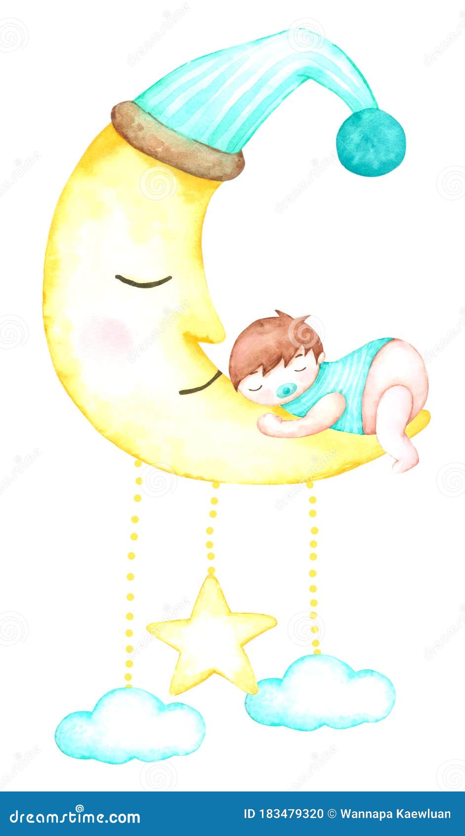 Sweet Dreams Baby With Hand Drawn Watercolour For Nursery And Kids ...