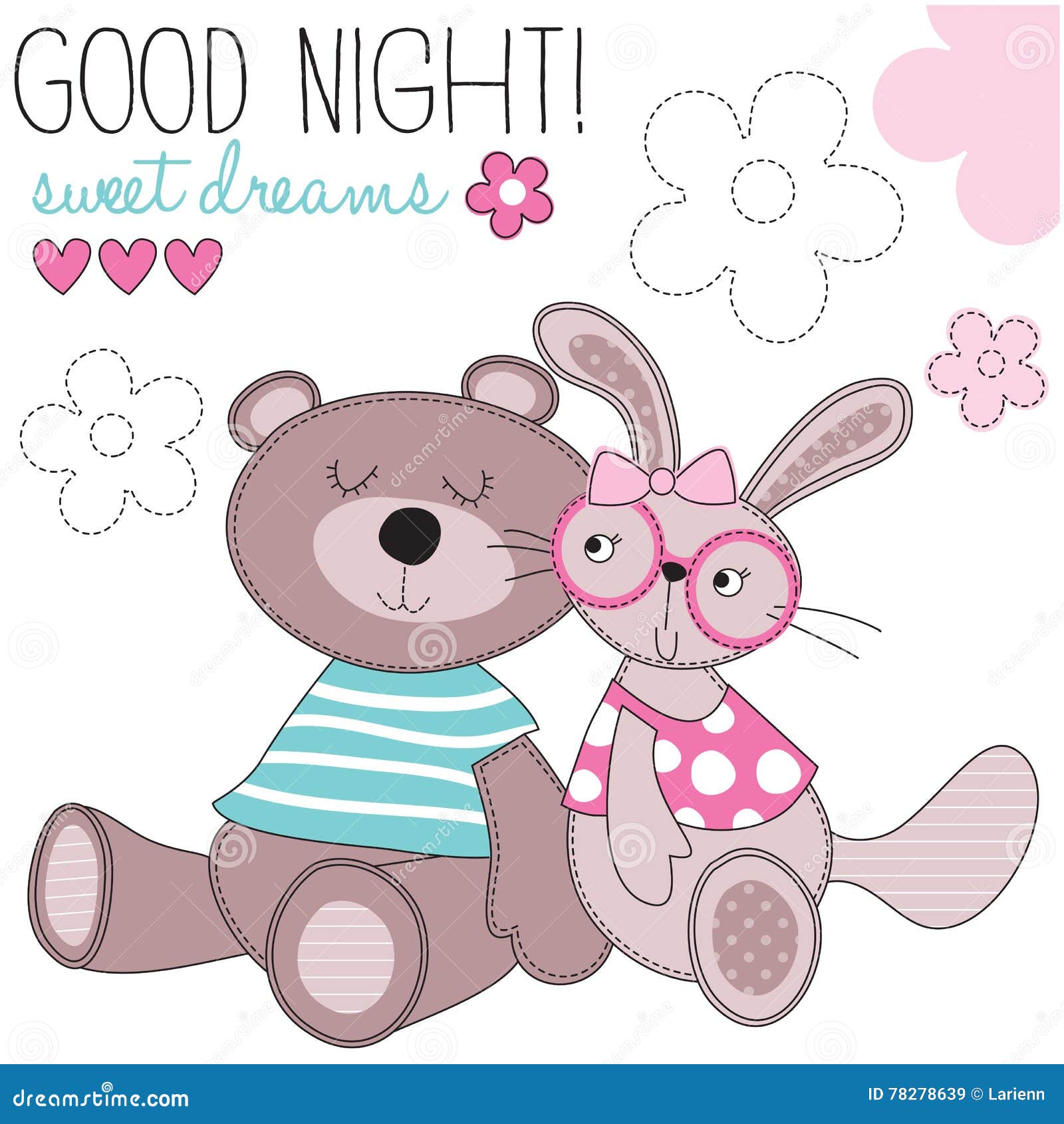 Sweet Dreams Bunny and Bear Vector Illustration Stock Vector ...