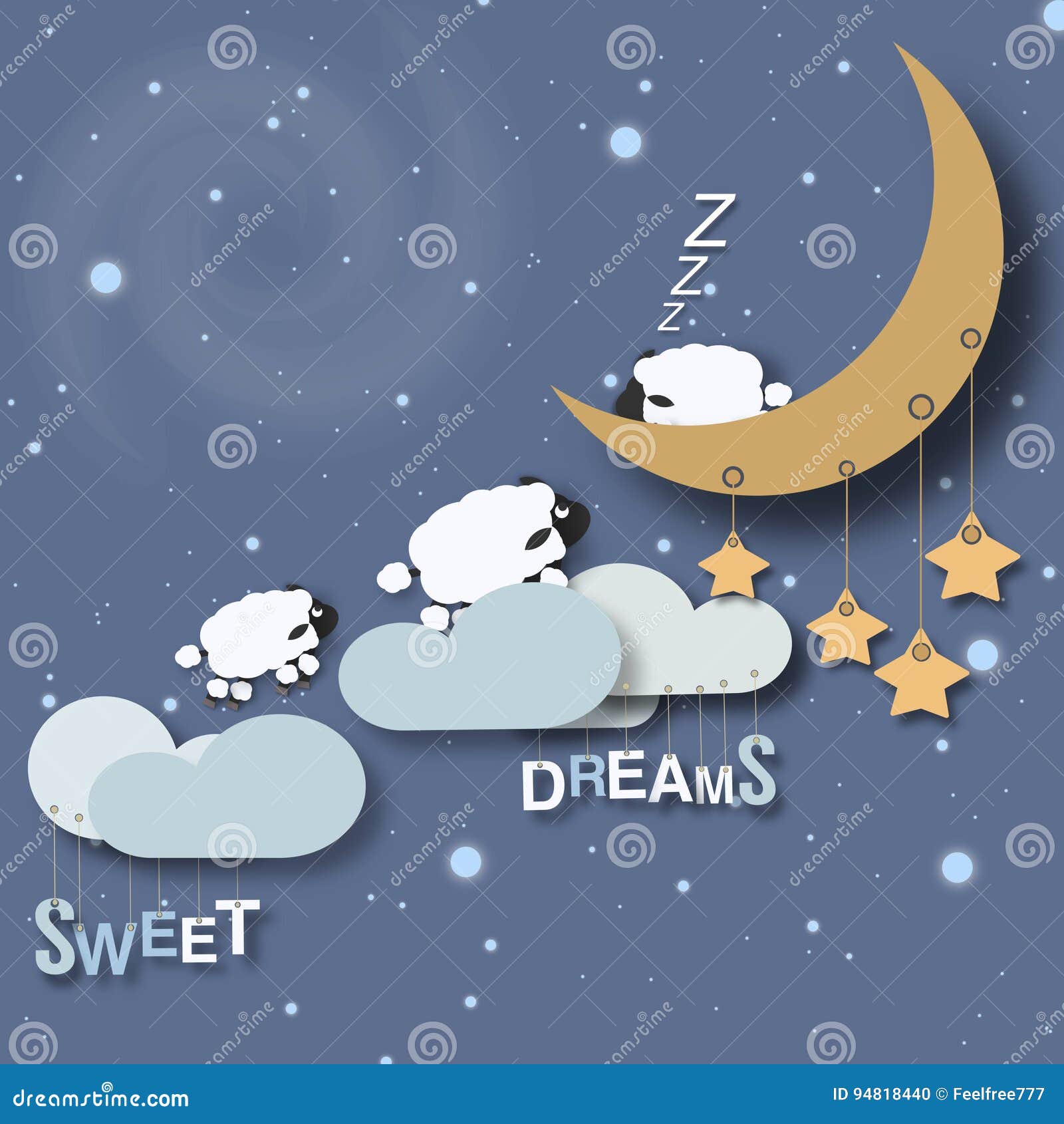 Sweet Dreams, Moons, Stars and Sheeps -little Babies Poster Stock ...